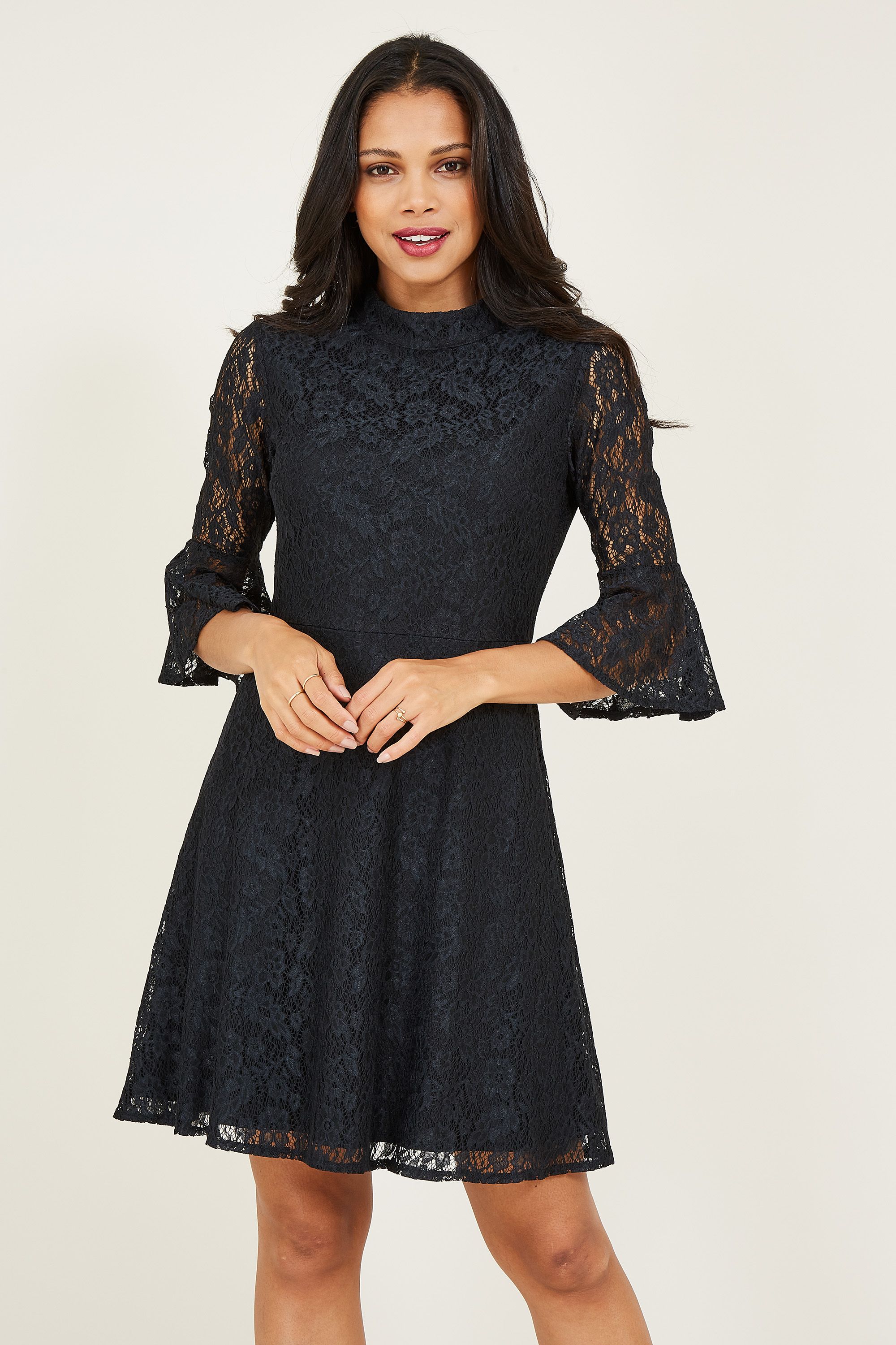 Mela Floral Lace High Neck Skater Dress
