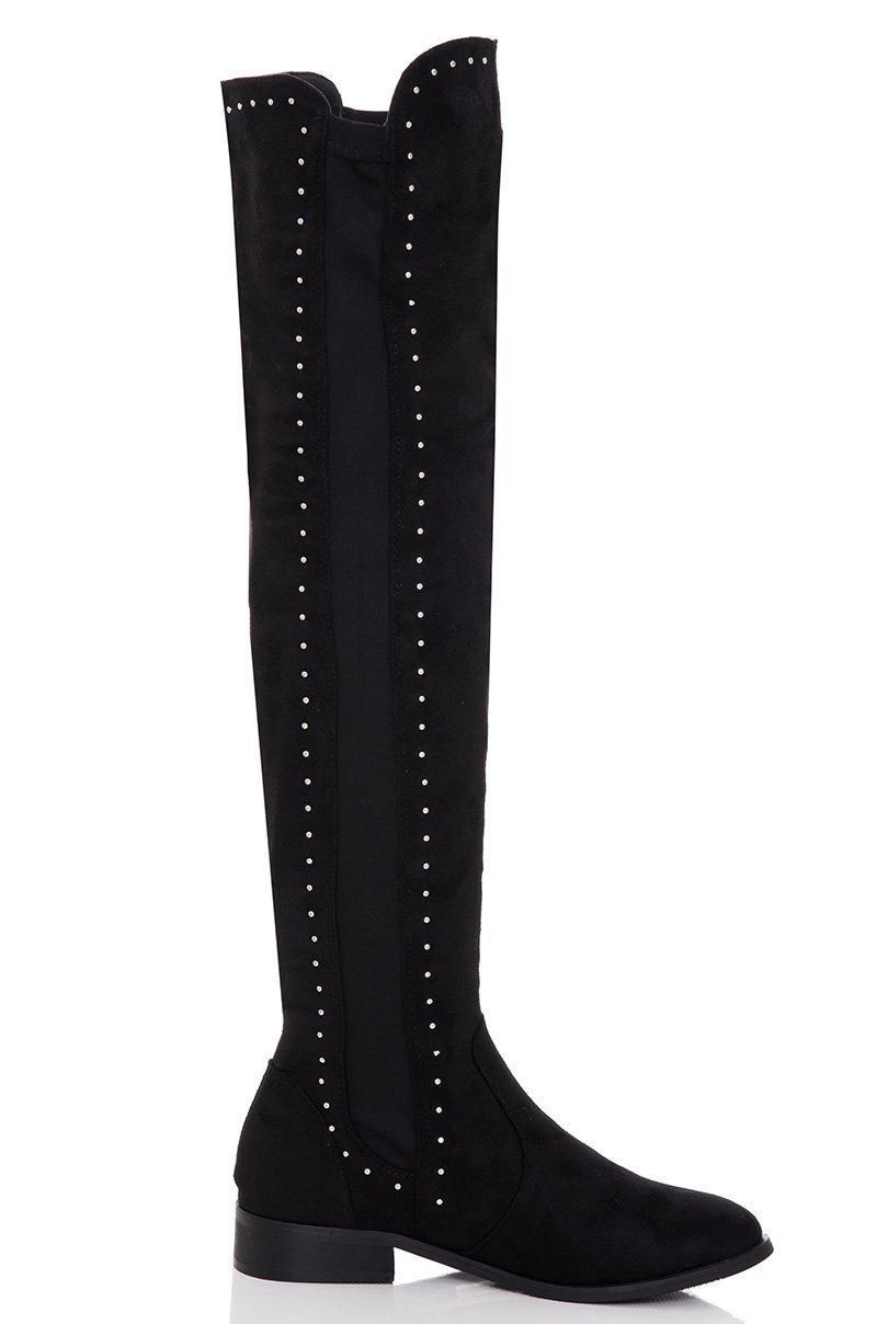 These boots are a must this season. In an over the knee style, with studs and rounded toes, combine with a short knitted dress and a jacket for a stunning winter look.    - Over the knee length  - Flats  - Studs  - Rounded toes    Height: 56cm approx