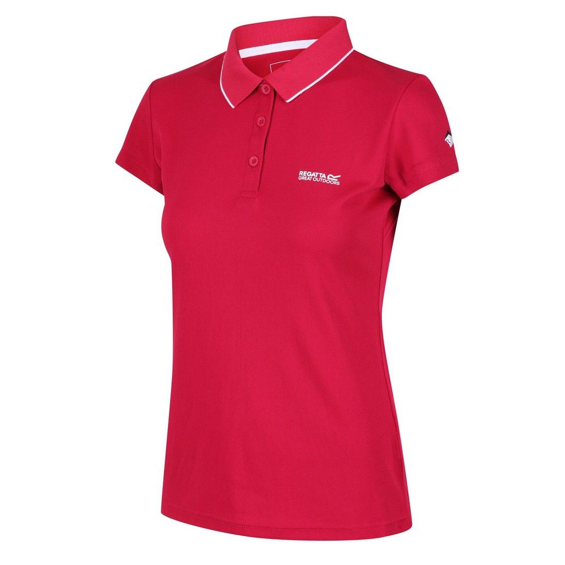 Material: 100% quick dry polyester pique fabric. Ribbed collar. Good wicking performance. 3 button placket.
