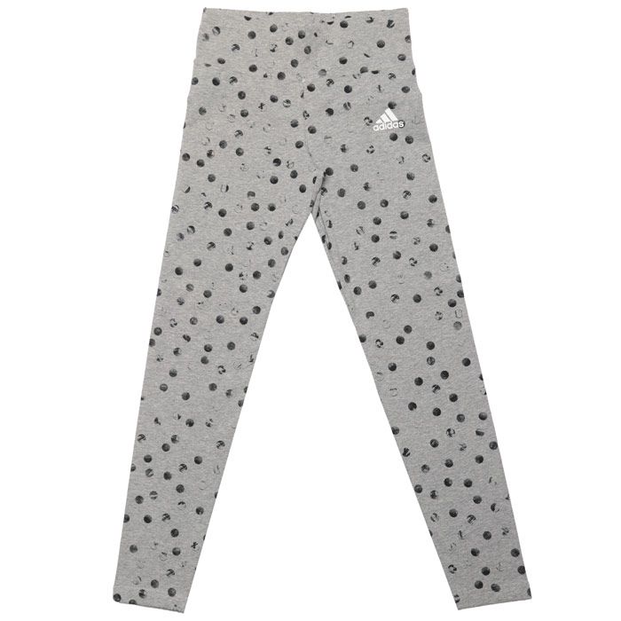 Infant Girls adidas Must Haves Graphic Leggings in medium grey heather - black.<BR><BR>- Elasticated waist.<BR>- Allover faded polka dot design.<BR>- adidas Badge of Sport logo printed at left thigh.<BR>- Soft and stretchy fabric.<BR>- Tight fit.<BR>- Main material: 90% Cotton  10% Elastane.  Machine washable.<BR>- Ref: ED4610