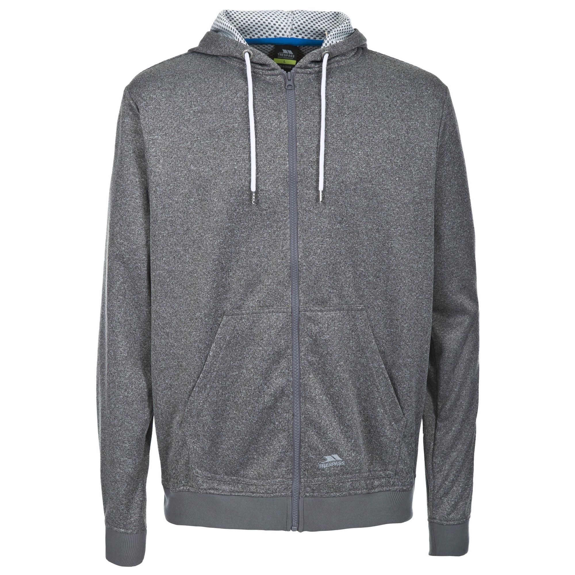 Jacquard fleece. Full zip. Adjustable grown on hood. Front pouch pockets. Ribbed cuffs and hem. Airtrap. 100% Polyester. Trespass Mens Chest Sizing (approx): S - 35-37in/89-94cm, M - 38-40in/96.5-101.5cm, L - 41-43in/104-109cm, XL - 44-46in/111.5-117cm, XXL - 46-48in/117-122cm, 3XL - 48-50in/122-127cm.