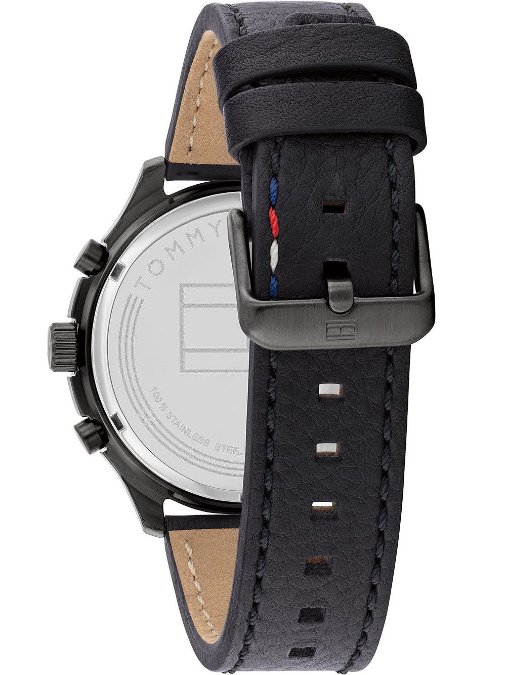 This Tommy Hilfiger Asher Multi Dial Watch for Men is the perfect timepiece to wear or to gift. It's Black 43 mm Round case combined with the comfortable Black Leather watch band will ensure you enjoy this stunning timepiece without any compromise. Operated by a high quality Quartz movement and water resistant to 5 bars, your watch will keep ticking. This classic watch gives a comfortable feeling with its leather strap, it's perfect for every occasion -The watch has a calendar function: Day-Date, 24-hour Display High quality 21 cm length and 20 mm width Black Leather strap with a Buckle Case diameter: 43 mm,case thickness: 11 mm, case colour: Black and dial colour: Black