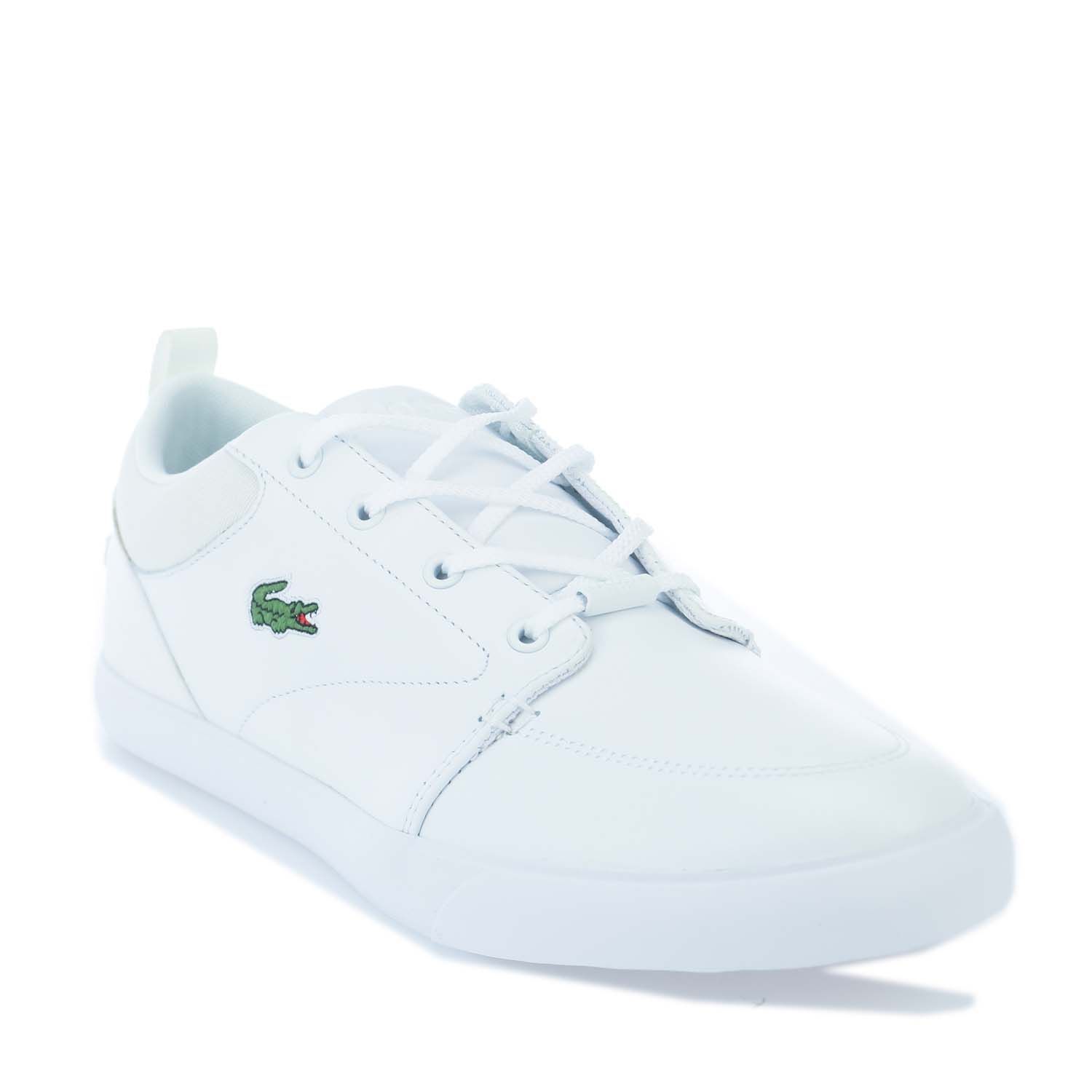 Mens Lacoste Bayliss Trainers in white.- Synthetic leather upper.- Lace up fastening.- Lace detail to the heel.- Ortholite® insole.- Tonal embroidered tongue branding.- Embroidered branding. - Rubber sole.- Leather upper  Textile lining  Synthetic sole.- Ref: 743CMA004821G