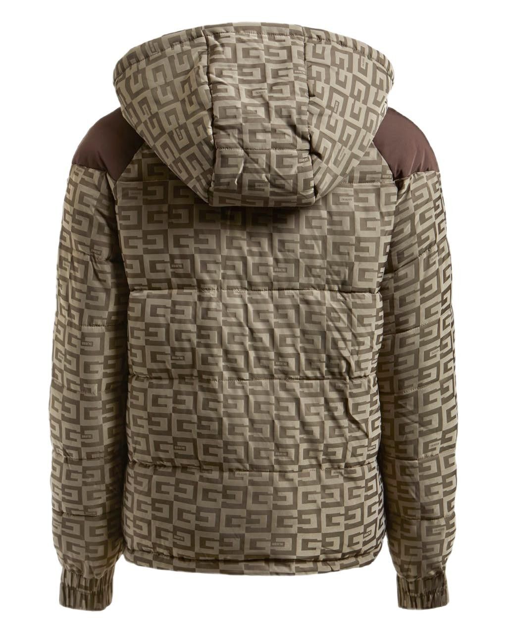 Brand: Guess. Gender: Women. Type: Jackets. Season: Fall/Winter. PRODUCT DETAIL • Colour: brown; Pattern: print; Fastening: with zip; Sleeves: long; Collar: hood. COMPOSITION AND MATERIAL; Composition: -100% polyester;  Washing: machine wash at 30°.