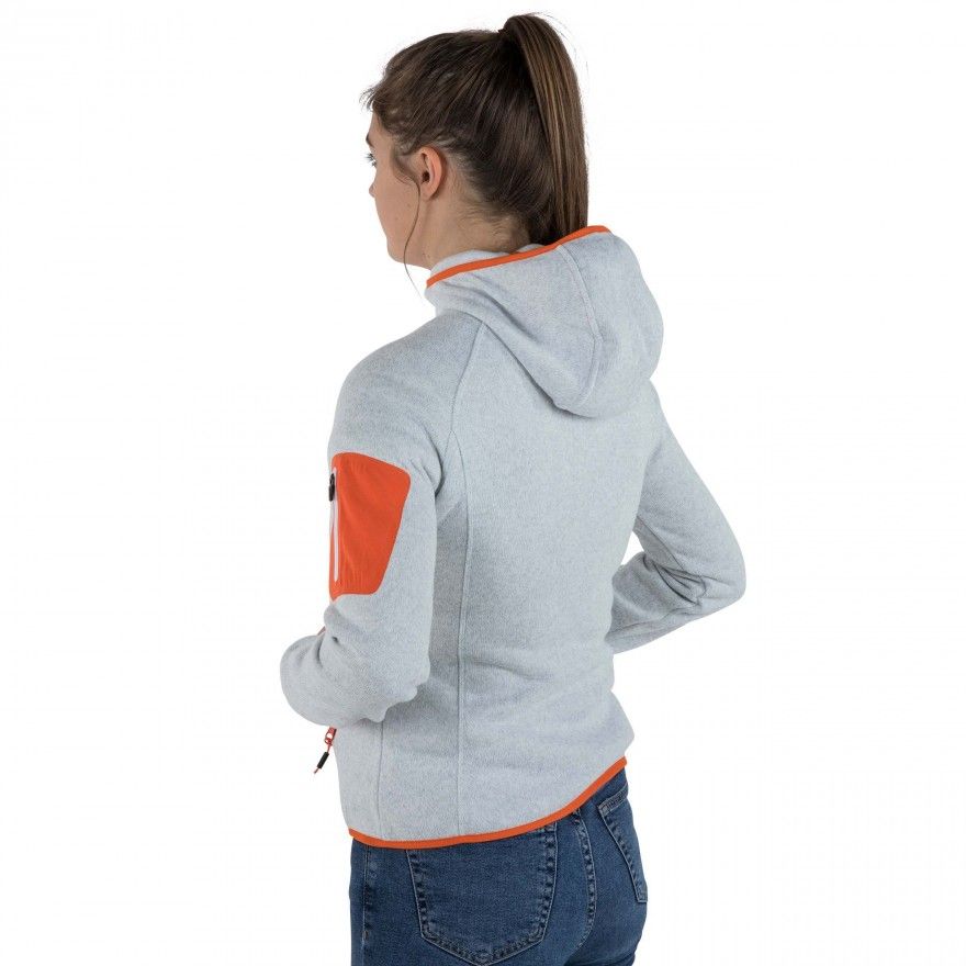 Marl knitted jersey fleece. Brushed back. Grown on hood. Contrast low profile zips. Stretch chin guard. 2 contrast zip pockets. 1 sleeve zip pocket with stretch fabric. Contrast stretch bindings. Aitrap. Knitted. 100% Polyester. Trespass Womens Chest Sizing (approx): XS/8 - 32in/81cm, S/10 - 34in/86cm, M/12 - 36in/91.4cm, L/14 - 38in/96.5cm, XL/16 - 40in/101.5cm, XXL/18 - 42in/106.5cm.
