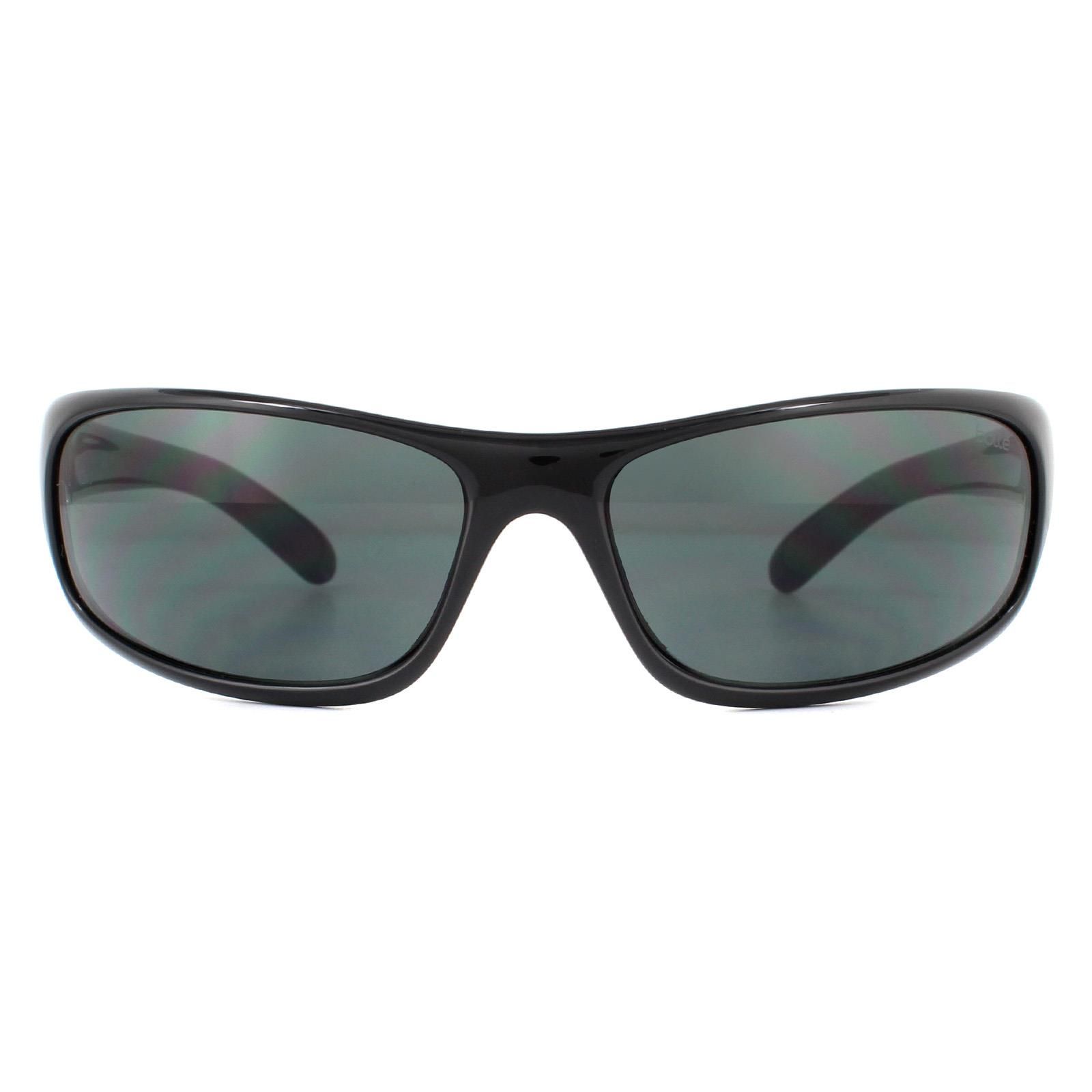 Bolle Sunglasses Anaconda 10339 Shiny Black TNS Grey are a sporty wrap around model with smooth sleek lines and featuring thermogrip temple tips and nose pads for added comfort
