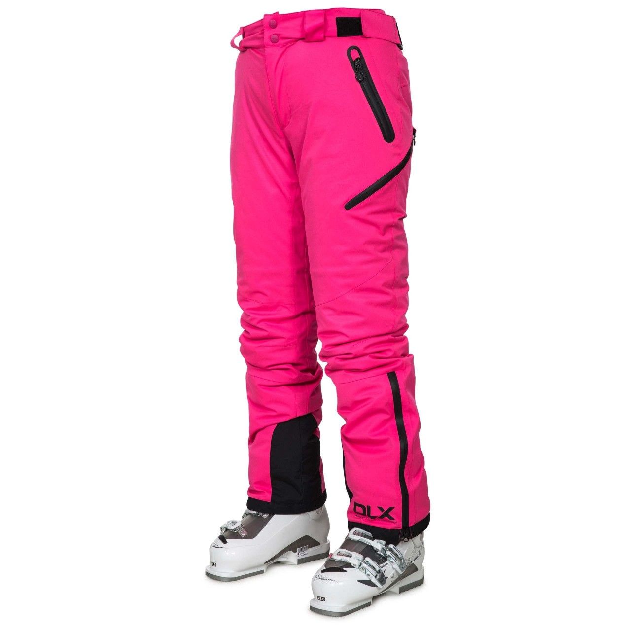 Stretch fabric. Down touch filling. Tricot lined. Kick panels. Adjustable detachable braces. Adjustable waist. Ankle gaiters. Waterproof ankle zips. Articulated knee darts. 3 waterproof zip pockets. Side leg ventilation with waterproof zips. Waterproof 20000mm, breathable 10000mvp, windproof, taped seams. Shell: 100% Polyester, PU membrane, Lining: 100% Polyamide/100% Polyester, Filling: 100% Polyester. Trespass Womens Waist Sizing (approx): XS/8 - 25in/66cm, S/10 - 28in/71cm, M/12 - 30in/76cm, L/14 - 32in/81cm, XL/16 - 34in/86cm, XXL/18 - 36in/91.5cm.
