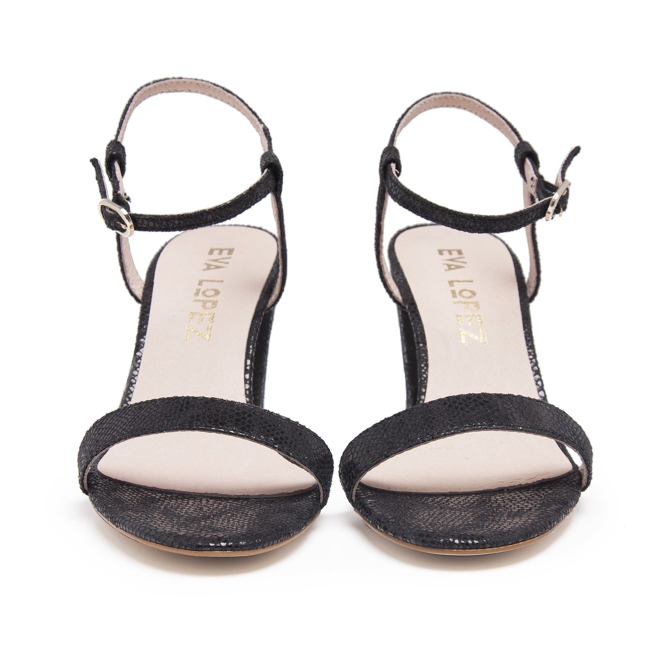 Leather Sandals Heel for Women Heeled Black Shoes Eva Lopez