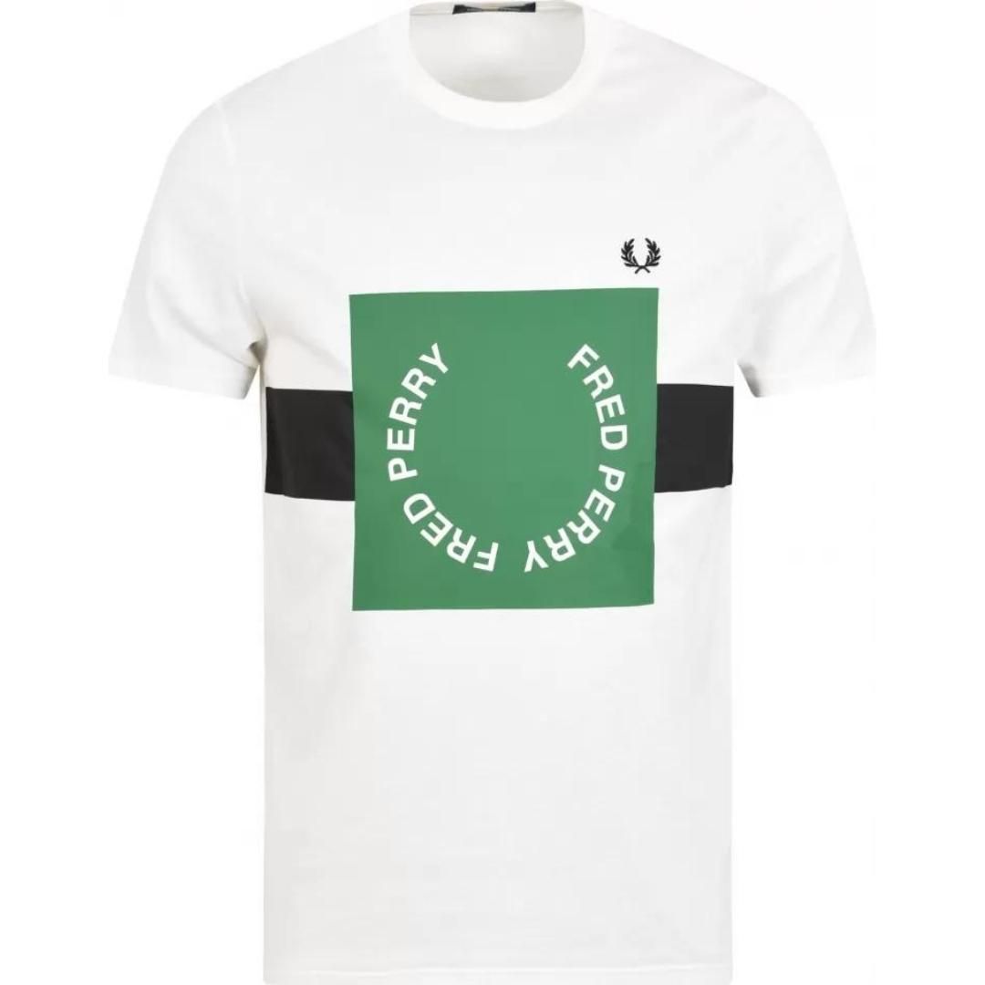 Fred Perry M8521 129 Graphic White T-Shirt. Fred Perry White Tee. Graphic Design. 100% Cotton. Style: M8521 129. Regular Fit