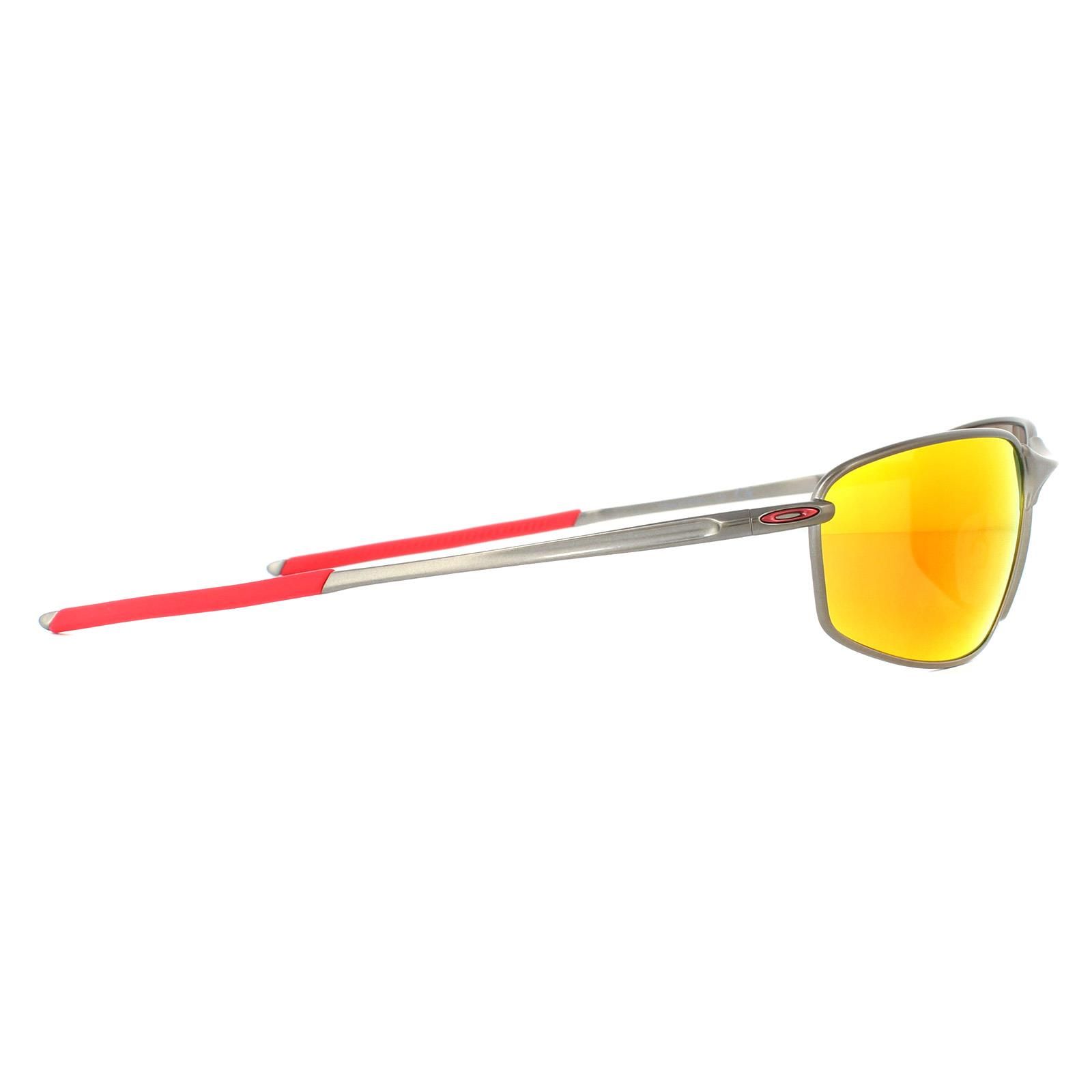 Oakley Sunglasses Whisker OO4141-02 Matte Gunmetal Prizm Ruby take inspiration from the original whisker with a thin, classic silhouette but revived with subtle sculptured designs, unobtainium ear socks. The ultralight C-5 metal ensures comfort and adjustable grip-fit nosepads provide an ideal fit.