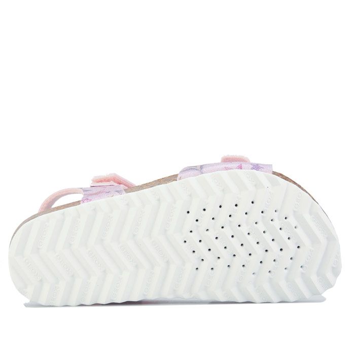Infant Girls Geox Adriel Sandals in pink.- Leather and synthetic upper.- Hook and loop closure.- Geox branding at strap.- EVA outsole.- Flat heel.- Open toe.- Adjustable double strap fastening.- Rubber sole.- Textile and synthetic upper  Textile and synthetic lining  Synthetic sole.- Ref: J028MCC8004