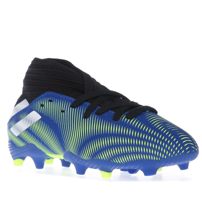 Junior Boys adidas Nemeziz.3 FG Football Boots in royal white.- Textile upper.- Lace fastening.- Regular fit.- TPU-injected outsole.- Agility stud configuration. - adidas branding.- Firm ground outsole. - Synthetic upper  Synthetic and Textile lining  Synthetic sole.- Ref.: FY0817J