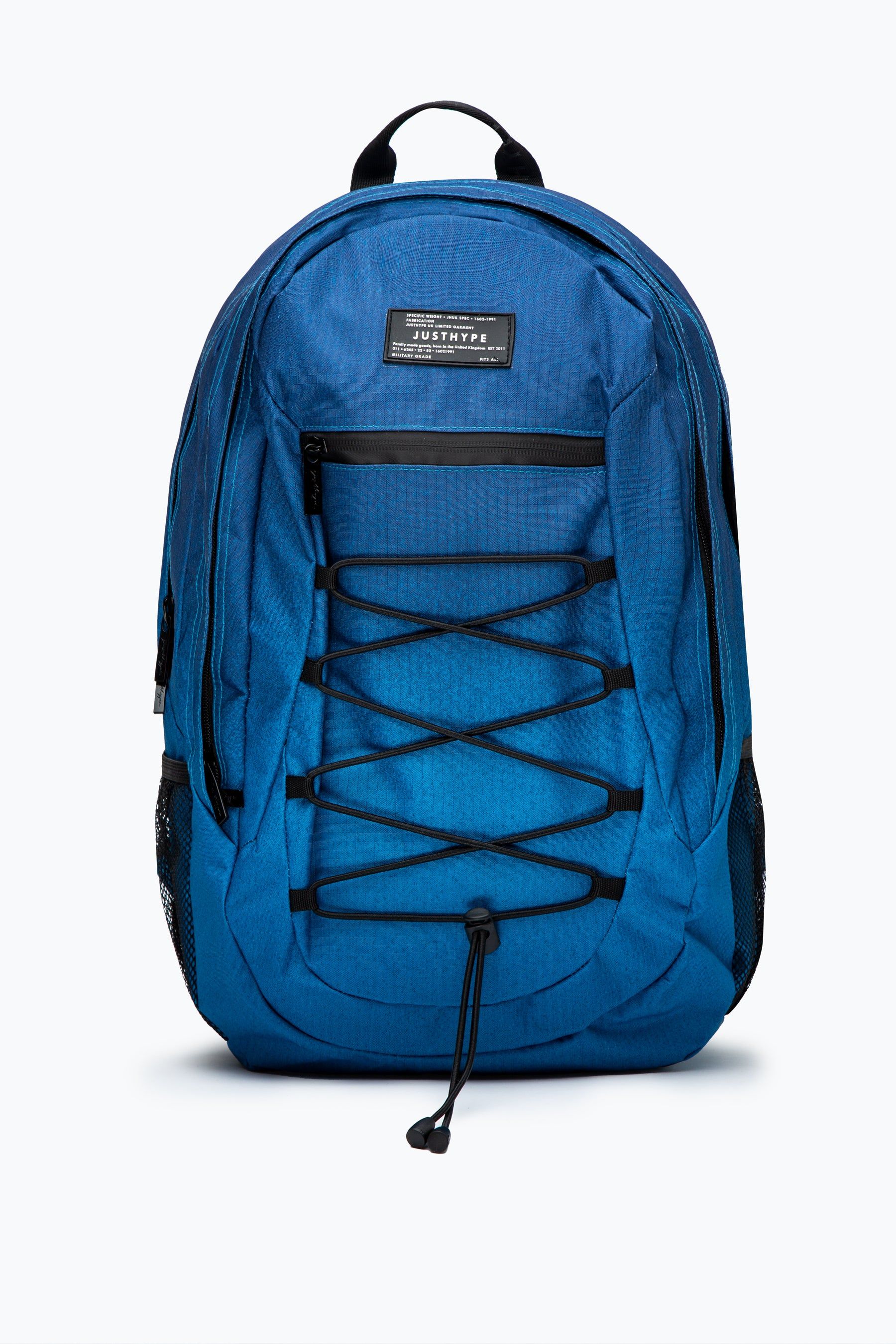 The HYPE. Blue Speckle Fade Military Patch Maxi Backpack is the perfect transporter for all your back to school, work, or gym essentials. Designed with embossed inside lining and compartments to keep your essentials in their own compartments. This is a backpack from our maxi range, with extra storage space to transport the extra goods you need. Boasting the HYPE. logo on a raised rubber badge, branded zips and straps are designed to offer supreme comfort. Please ensure you wipe clean only.