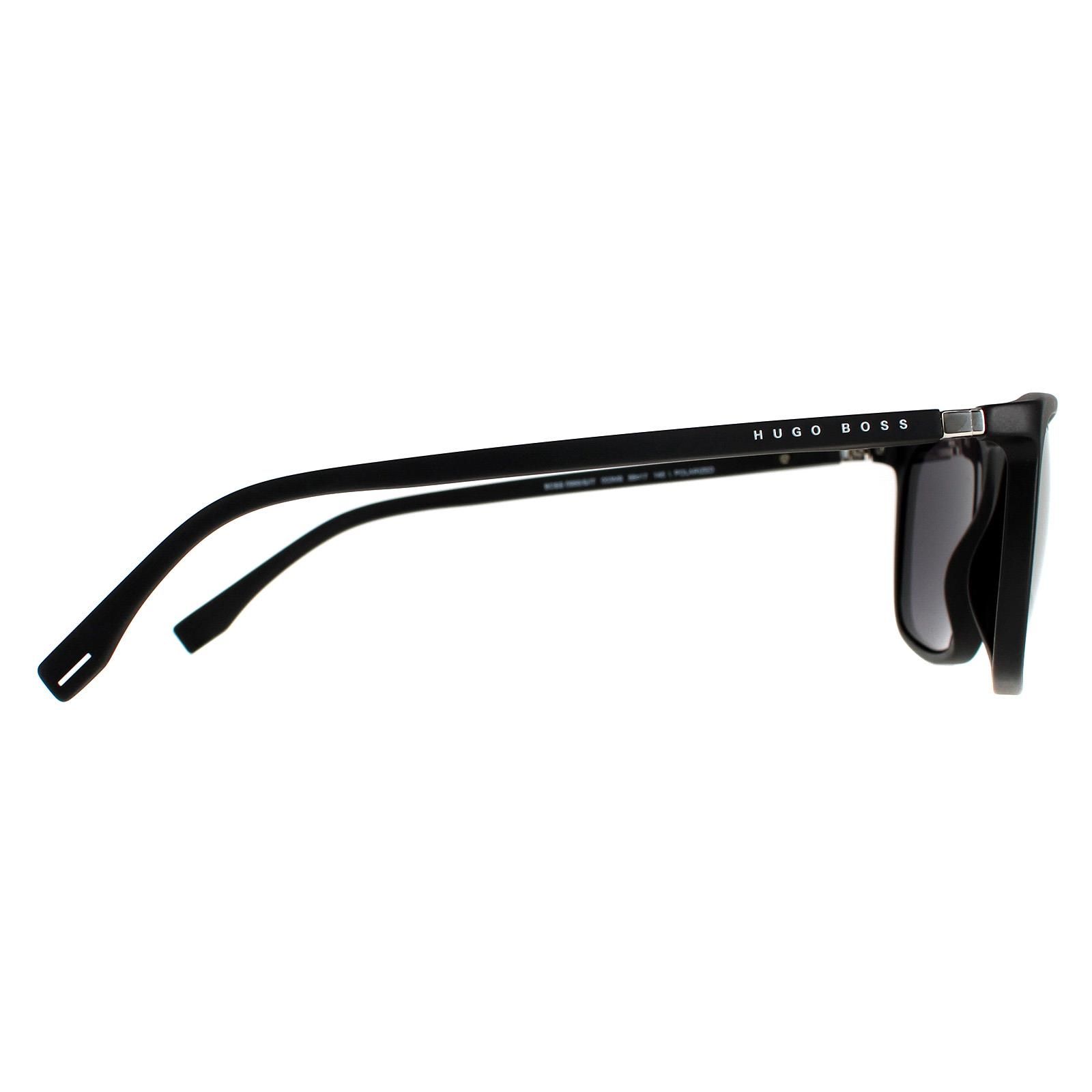 Hugo Boss Rectangle Mens Matte Black Grey Polarized BOSS 0959/S/IT  Hugo Boss are made in Optyl for a flexible lightweight and hypo-allergenic finish with integrated flexible hinges. The classic Hugo Boss logo appears on the temples and right lens