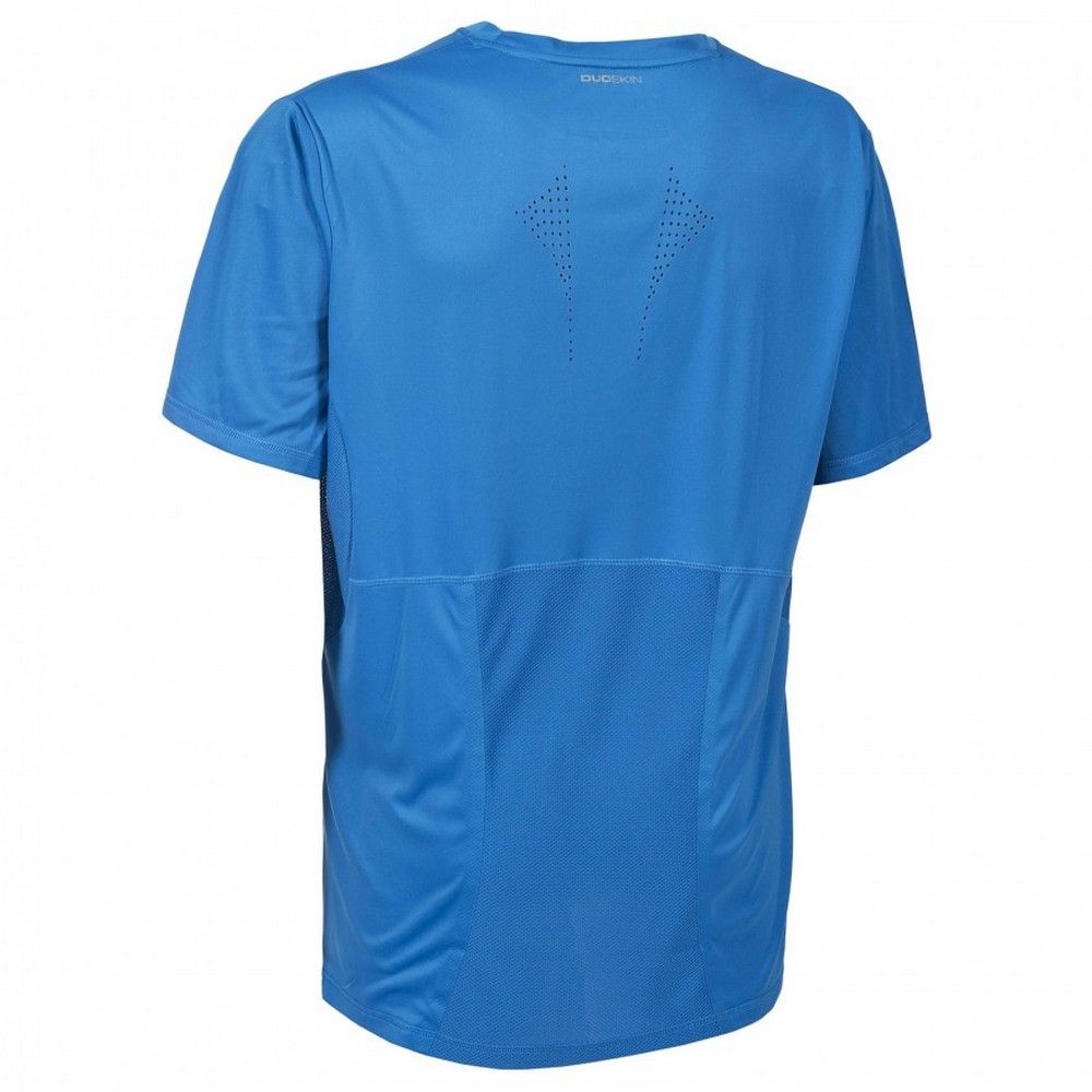 Mens short sleeved sports T-shirt with round neck. Laser cut detail. Contrast panels. Reflective prints and logos. Wicking. Quick dry. Main: 100% Polyester, Mesh: 94% Polyester/6% Elastane. Trespass Mens Chest Sizing (approx): S - 35-37in/89-94cm, M - 38-40in/96.5-101.5cm, L - 41-43in/104-109cm, XL - 44-46in/111.5-117cm, XXL - 46-48in/117-122cm, 3XL - 48-50in/122-127cm.