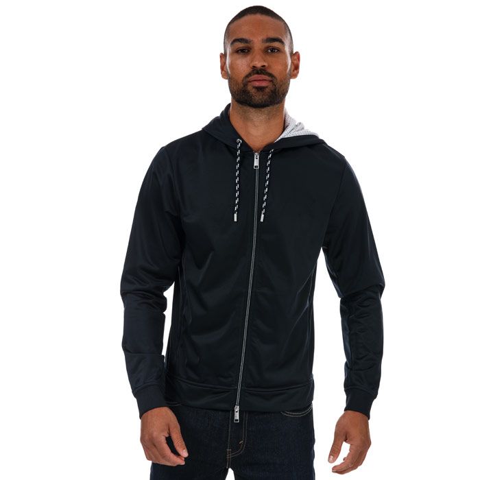 Mens Armani Exchange Stripe Lined Zip Hoody in navy.-  Hooded collar.- Long sleeves.- Full fastening.- Two side zipped pockets.- 100% Polyester. Machine wash at 30 degrees.- Ref: 3ZZMBDJM8Z1510