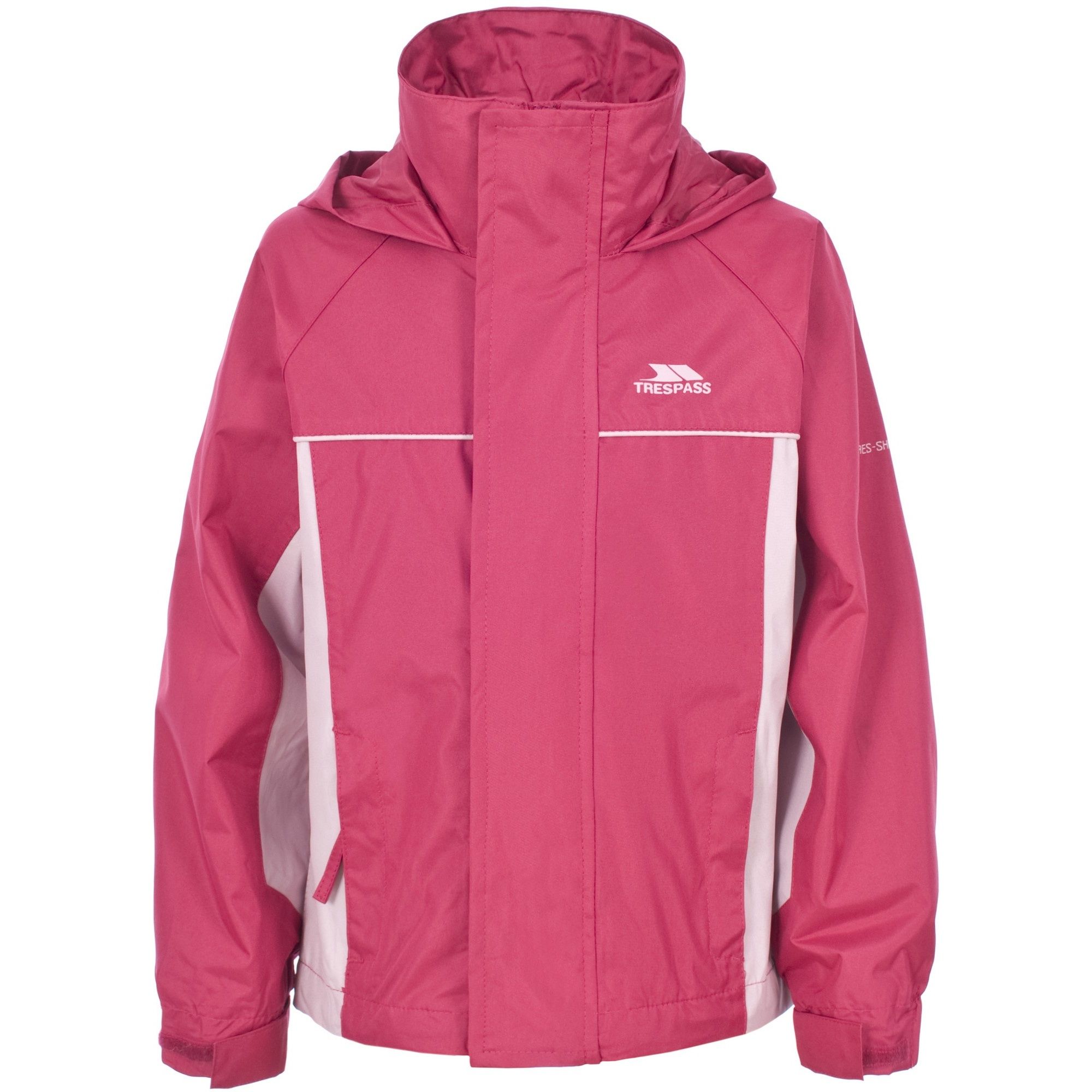 Girls hooded full zip jacket. Waterproof 3000mm. Windproof. Storm flap. Adjustable concealed hood. 2 Pockets. Elasticated cuff with adjustable touch fastening tab. Hem drawcord. Shell: 100% Polyester With PVC Coating, Mesh Lining: 100% Polyester.