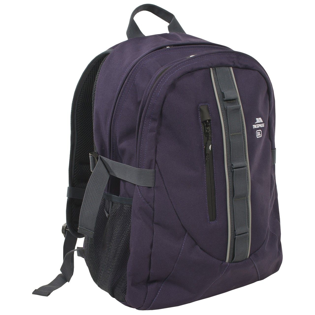 30 Litre backpack. 3 Compartments. Internal padded laptop compartment. Padded back support. Internal organiser. 100% 600D Polyester PVC.