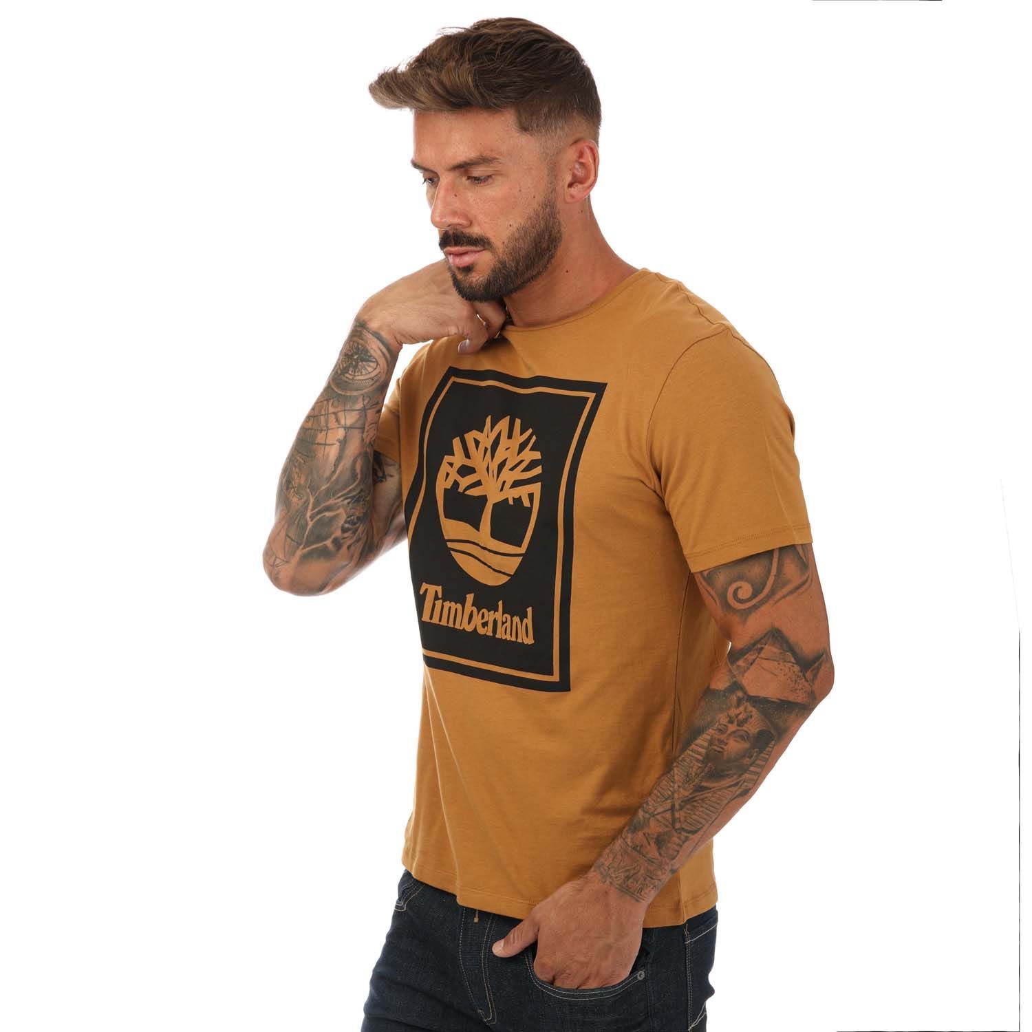 Mens Timberland Stack T- Shirt in wheat.- Ribbed crew neckline.- Short sleeves.- Logo print to chest.- Regular fit.- 100% Cotton. - Ref: A2AJ1P57