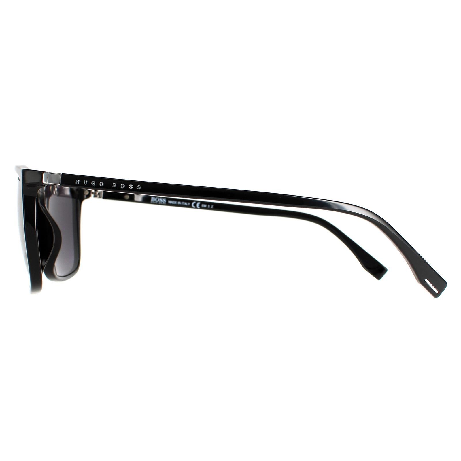 Hugo Boss Square Mens Black Grey Polarized BOSS 0665/S/IT  Hugo Boss are made in Italy and have a rectangular shape with a slim slight keyhole shape to the bridge. The temples are enhanced with a colour logo plaque on top of the resin frame which has hypoallergenic properties. An integrated hinge and core wire give durability and quality as expected from a name such as Hugo Boss.