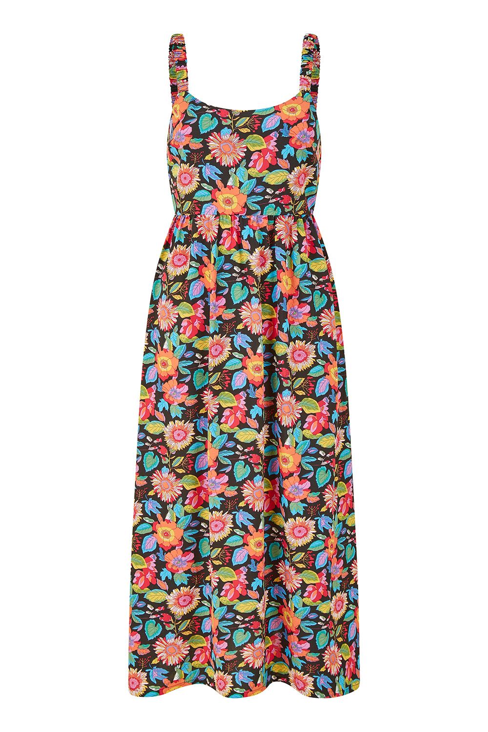 Multicoloured Retro Floral Midi Dress