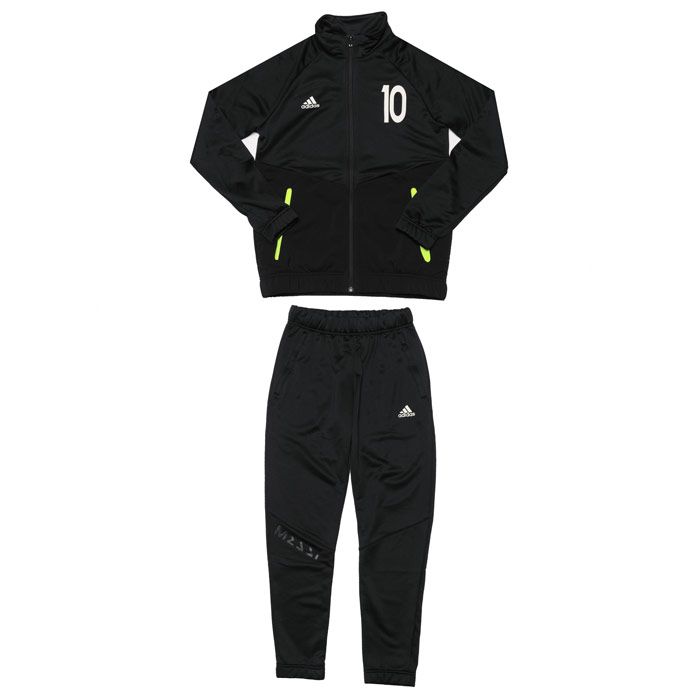 Junior Boys adidas M FT Tracksuit  Black-Yellow. <BR><BR>- Regular fit. <BR>- Full zip with lined hood. <BR>- Hoodie with a Messi theme. <BR>- Climalite technology for breathable feel. <BR>- Moisture-absorbing AEROREADY.<BR>- Drop shoulders.<BR>- Side seam zip pockets. <BR>- Elastic cuffs and hem.<BR>- 100% polyester. Machine washable. <BR>- Ref: ED5724J