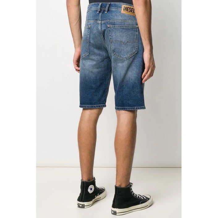 Brand: Diesel Gender: Men Type: Shorts Season: Spring/Summer  PRODUCT DETAIL • Color: blue • Fastening: zip and button • Details: -worn out effect   COMPOSITION AND MATERIAL • Composition: -99% cotton -1% elastane  •  Washing: machine wash at 30°