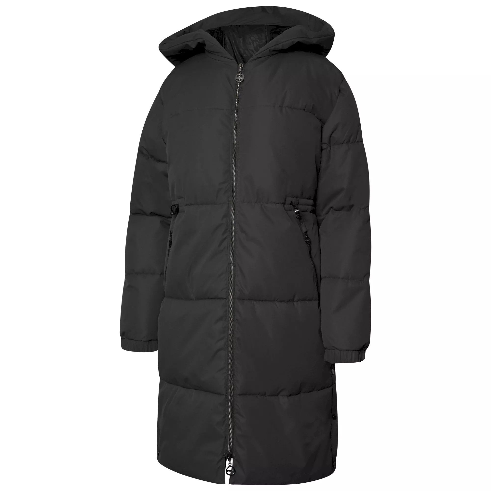 Material: 100% Polyester. Design: Badge, Quilted. Fabric Technology: Ared 8000, Breathable, Water Repellent, Water Resistant, Waterproof. High Warmth. Cuff: Elasticated. Neckline: Hooded. Sleeve-Type: Long-Sleeved. Hood Features: Grown On Hood. Length: Longline. Pockets: 2 Lower Pockets, Zip. Fastening: Zip. Hem: Adjustable, Side Vents, Snap Fastening. Sustainability: Made from Recycled Materials. Waistline: Shockcord.