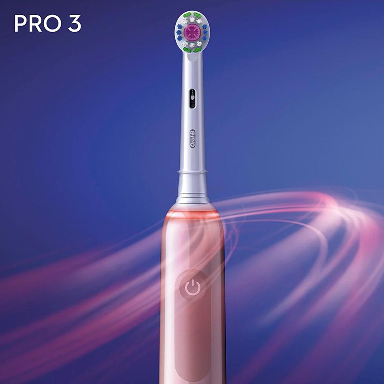 Oral-B Pro 3 3500 Electric Toothbrush with Smart Sensor Cross Action, Pink

Experience Oral-B Pro 3 from the #1 brand used by dentists worldwide. The sleek handle of the Pro 3 electric toothbrush helps you brush like your dentist recommends: It helps you brush for 2 minutes with the professional timer and it notifies you every 30 seconds to change the area you are brushing. 

While you are just moving the brush around your mouth, Oral-B's unique round head does all the rest. It removes up to 100% more plaque than a standard manual toothbrush for healthier gums and it starts making your smile whiter as of the first day of brushing by removing surface stains. 

Not only this, but the toothbrush helps you protect your delicate gums with the 360 ÌŠgum pressure control technology that reduces brushing speed and alerts you to be gentler if you brush too hard. Oral-B Pro 3 is the must-have brush for everyone who wants to switch to an electric toothbrush and improve their oral health.

For a Clean that Wow: remove bacteria by removing up to 100% more plaque vs. a manual toothbrush
Deep Cleaning & Healthier Gums: With 360 ÌŠ Gum Pressure Control that visibly alerts you if you brush too hard
3 Brushing Mode: Daily clean, whitening and sensitive

Features:
Battery lasts more than 2 weeks with 1 charge with the Lithium-ION battery
Helps you brush like your dentist recommends
Helps you brush longer with the 2 minutes embedded timer
It removes up to 100% more plaque than a standard manual toothbrush
An ideal gift set 

Package Includes: 1x Oral-B Pro 3 Electric Toothbrush with Smart Pressure Sensor, 3500, Pink
