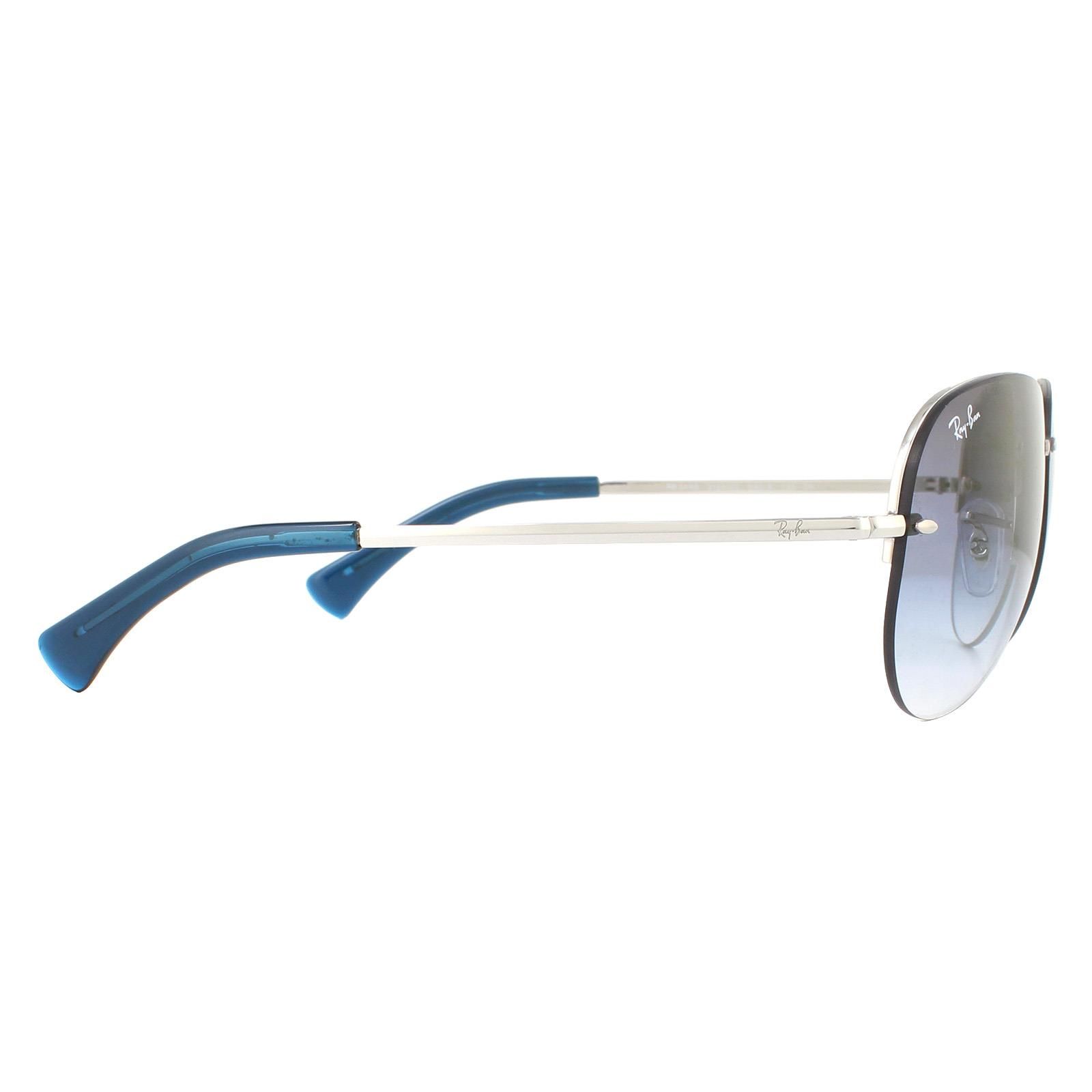 Ray-Ban Sunglasses RB3449 91290S Silver Clear Blue Grey Gradient  are a classic aviator shape but with a rimless lens that give them a modern contemporary twist that is quite brilliant