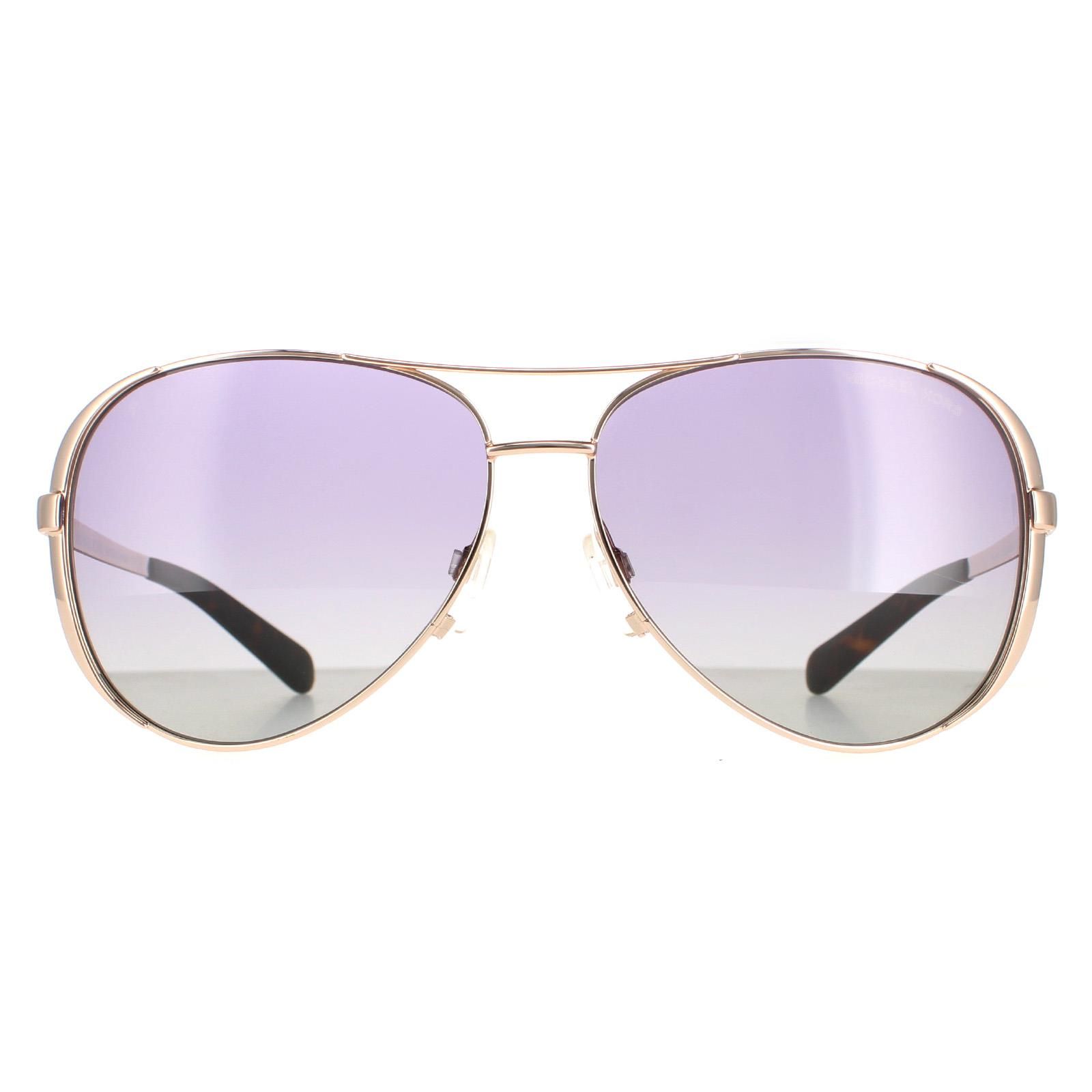 Michael Kors Aviator Womens Shiny Rose Gold Purple Grey Gradient Polarised Chelsea  5004