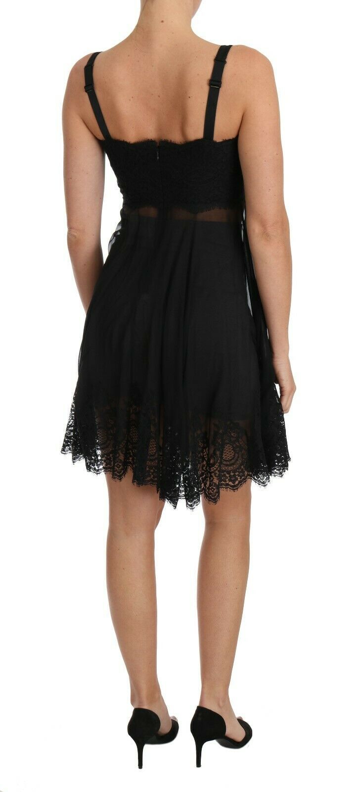 Dolce&Gabbana. 
 . 
Gorgeous brand new with tags, 100% Authentic Dolce&Gabbana black silk floral lace chemise dress.  . 
 . 
Model: Chemise lingerie dress. 
Color: Black 
Zipper closure 
Logo details. 
Made in Italy. 
Material: 36% Cotton, 14% PA, 50% Silk.