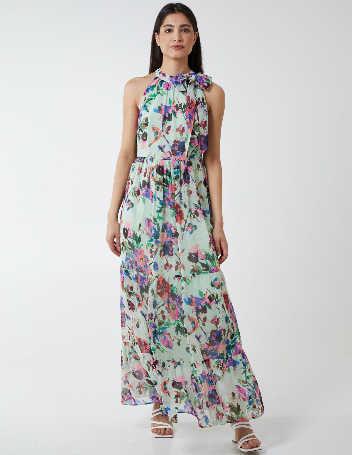 MIRA Tie Neck Maxi Dress
