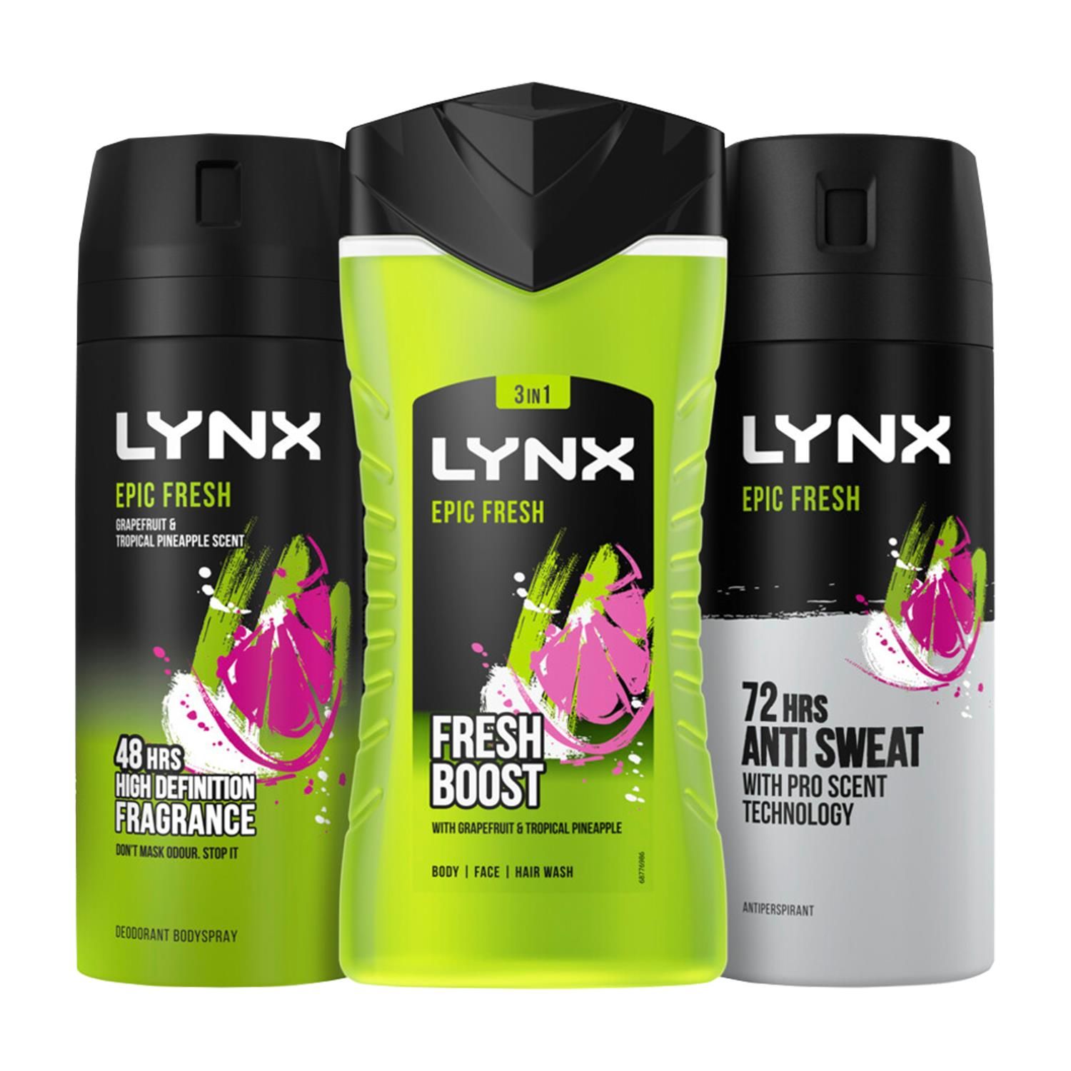Lynx Epic Fresh Bodyspray, Bodywash & APA Trio Gift Set with washbag