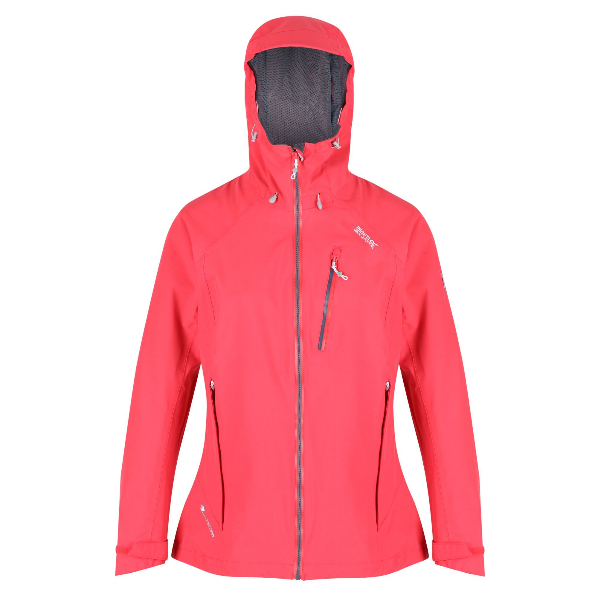 100% Polyester. Clean cut full stretch ISOTEX 10,000 shell jacket. Waterproof and breathable protection. Taped seams. Durable water repellent. Peaked hood with adjusters. Shockcord hem.
