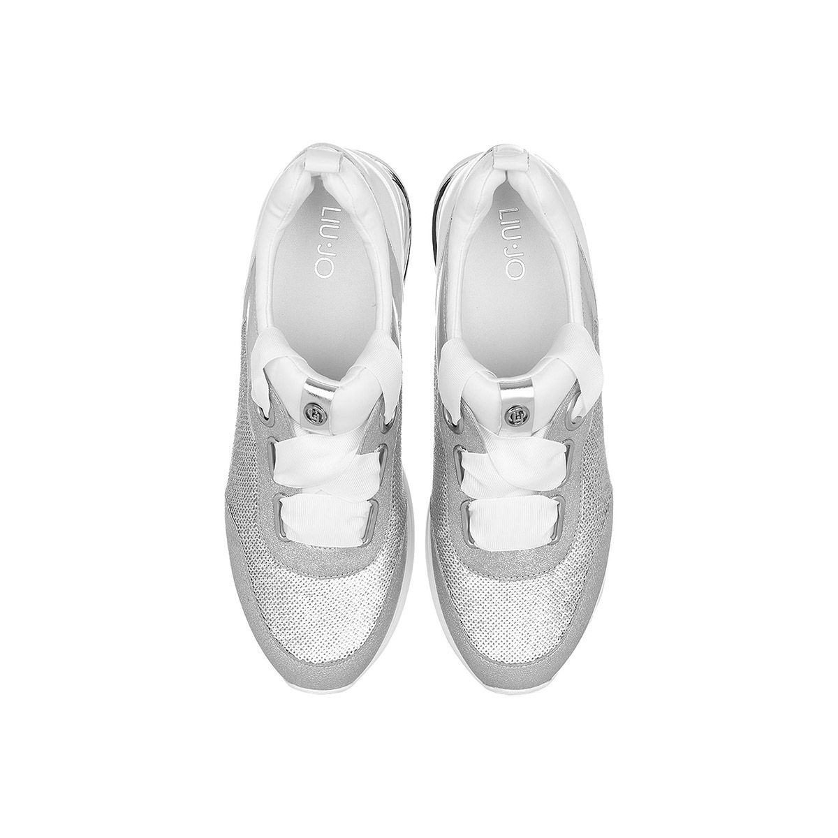 Lace Up Leather Sneakers Karlie Liu Jo, genuine leather woman shoes in genuine leather with paillettes. Feminine and casual, with comfortable rubber sole, ballet shoe style laces, and LJ metal logo.