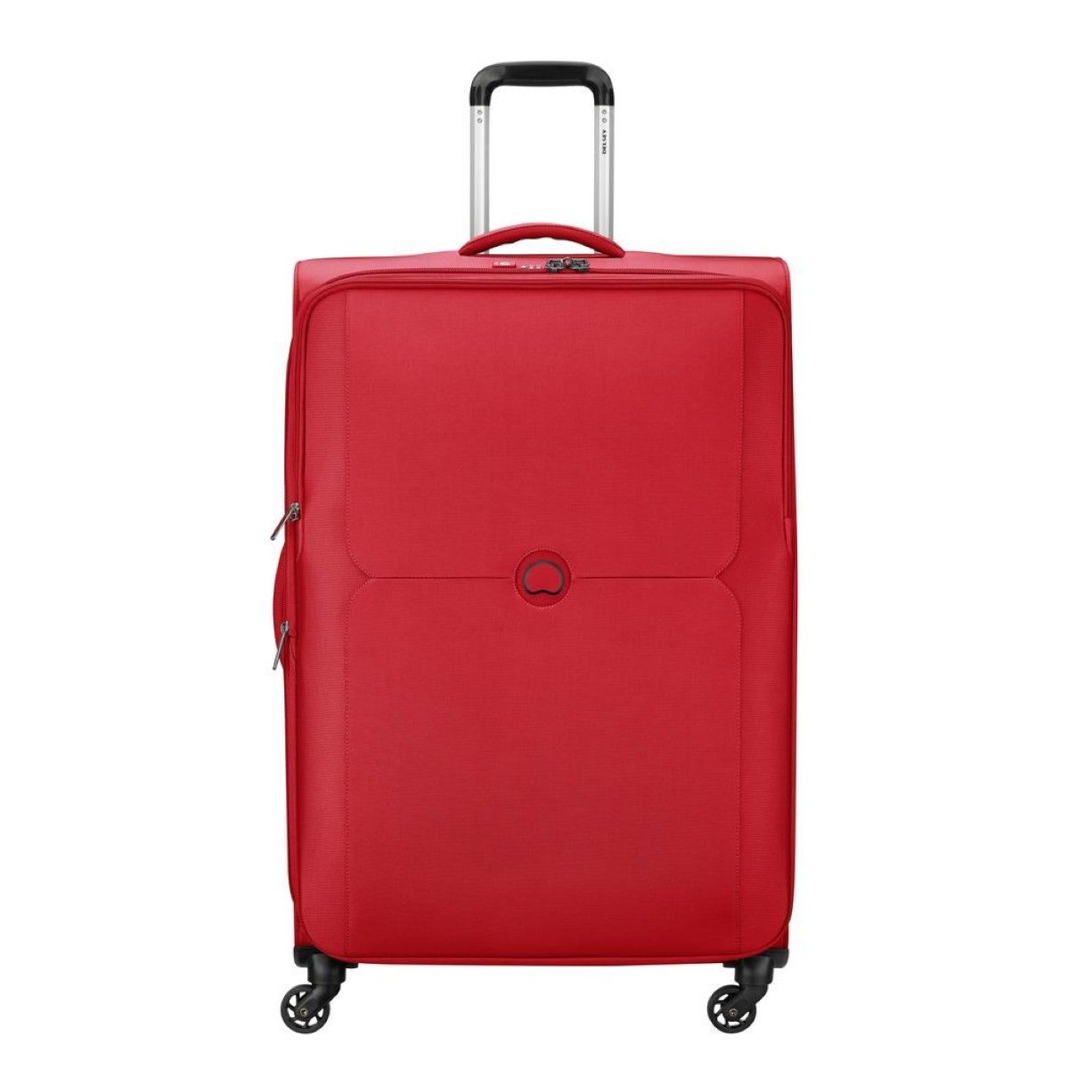 Expandable Large Trolley Mercure 78 cm Delsey, spacious and light softcase luggage with four wheels, double tube telescopic handle, zipped compartment, TSA combination lock, front pocket, and side handles.