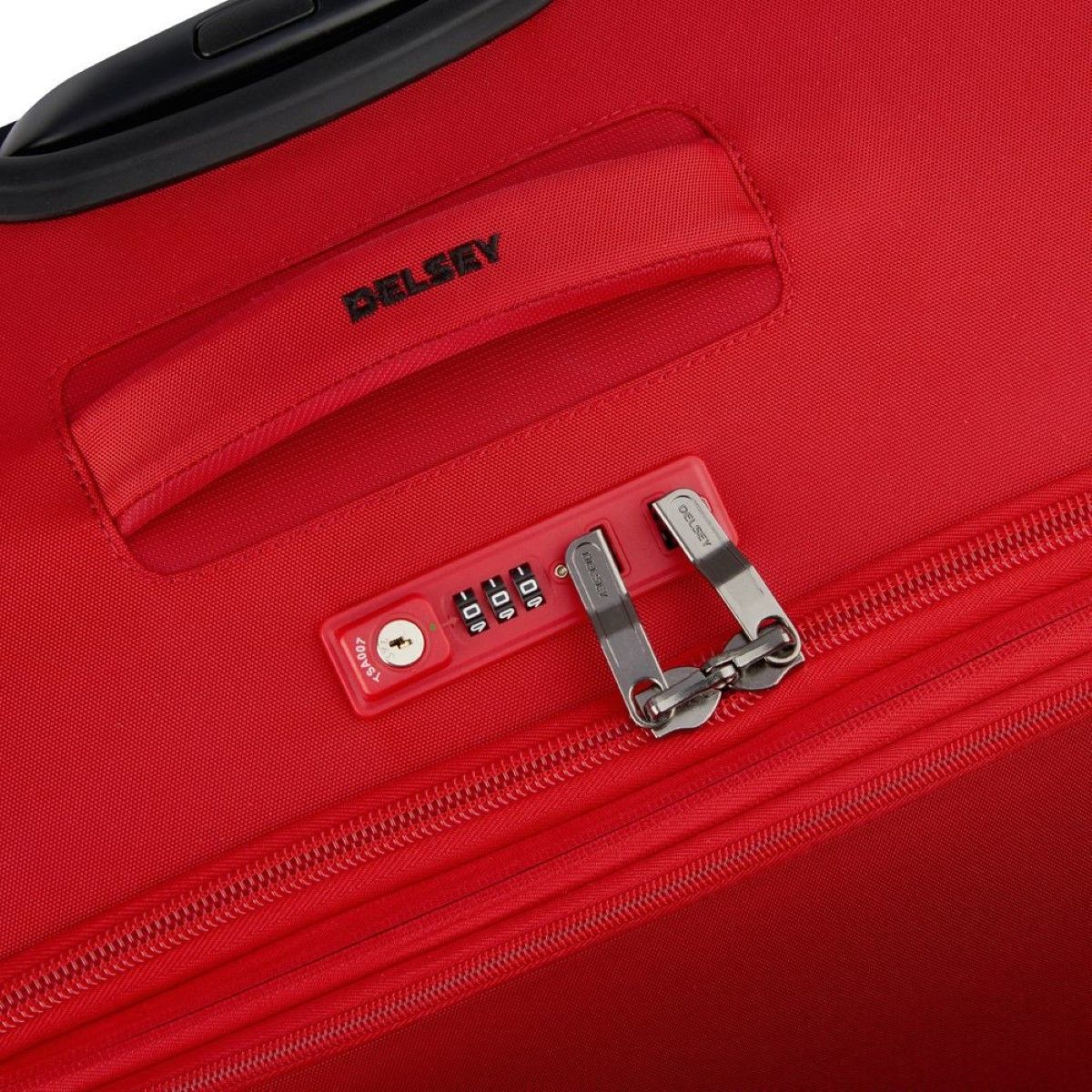 Expandable Large Trolley Mercure 78 cm Delsey, spacious and light softcase luggage with four wheels, double tube telescopic handle, zipped compartment, TSA combination lock, front pocket, and side handles.