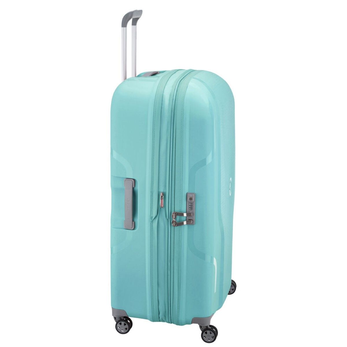 Expandable X-Large Trolley Clavel 83 cm Delsey, extra spacious hardcase trolley with four spinning wheels, zipped compartment, TSA combination lock, side handles, and telescopic double tube handle.