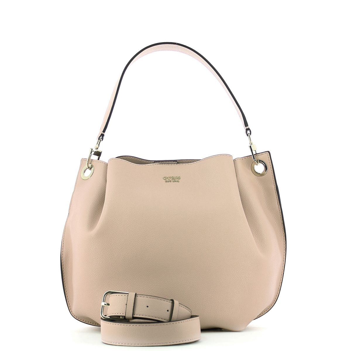 Hobo Bag Digital with crossbody Guess, chic shoulderbag in soft faux leather with two unlined compartments divided by large middle zipped compartment. With magnetic closure.