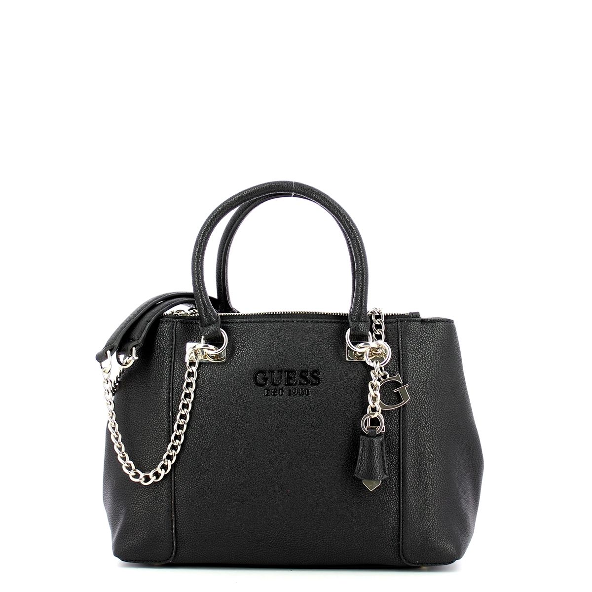 Holly Status Carryall Guess, woman handbag in faux leather with two sets of handles, three compartments, and multiple pockets.