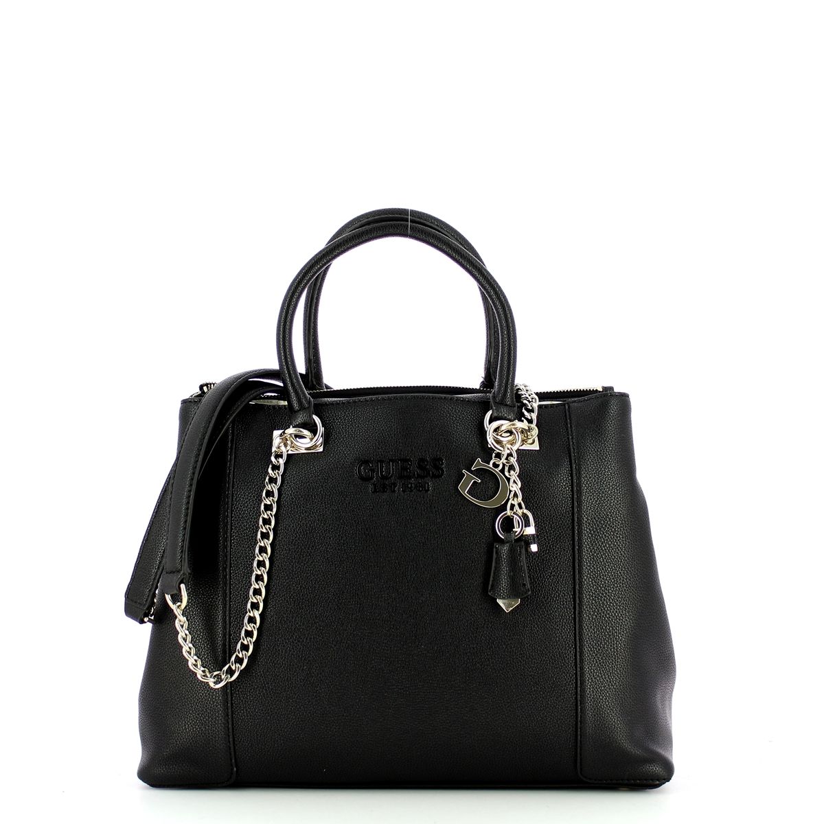 Holly Society Luxe Carryall Guess, faux leather handbag with multiple compartments, and two sets of handles.
