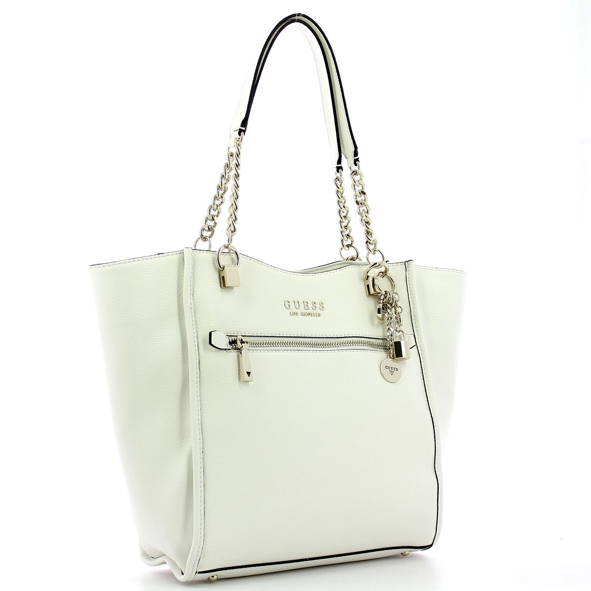 Lias Elite Carryall Guess, faux leather shoulderbag with zipped compartment, inner lining, front and inner pocket, and locket charm.