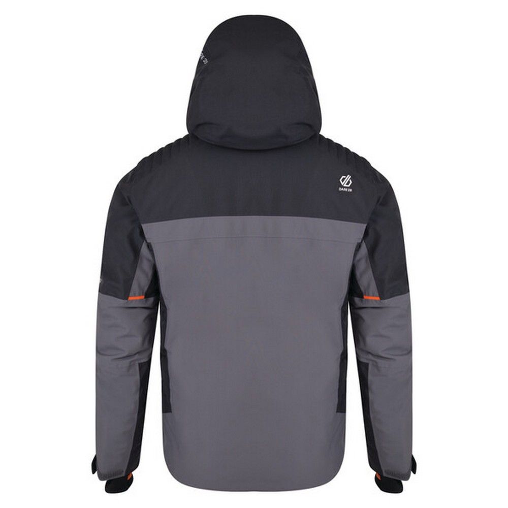 High loft insulation, waterproof and breathable Ared V02 20000 Oxford polyester 4-way stretch fabric, AEP Kinematics. 2 x lower zip pockets, 1 x ski pass pocket with invisible zip, 2 x internal zipped pockets including headphone port and mesh stow pocket with lens wipe cloth, YKK centre front zip with inner zip and chin guard for extra weather protection. Underarm ventilation zips with mesh lining, detachable performance fit technical hood with adjusters and wired peak, articulated sleeve design with extra articulation to sleeve lining. Adjustable shockcord hem system with adjustable and inner stretch bound cuffs with thumb loops. Detachable snowskirt with stretch panel and gel gripper tape.