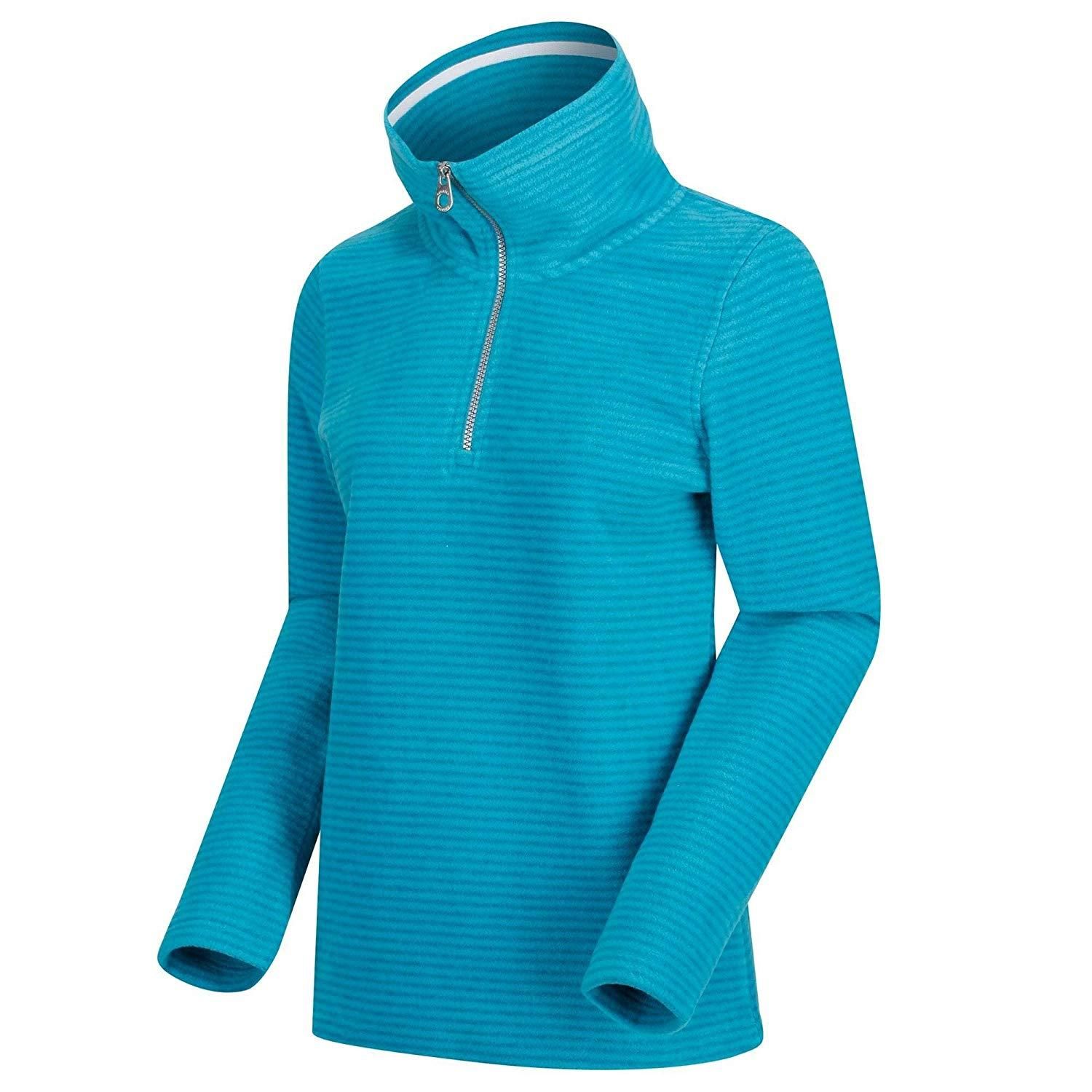 90% Polyester, 10% Viscose/rayon. 240gsm striped Symmetry fleece. Half zipper. Ideal to keep you warm during cold seasons.