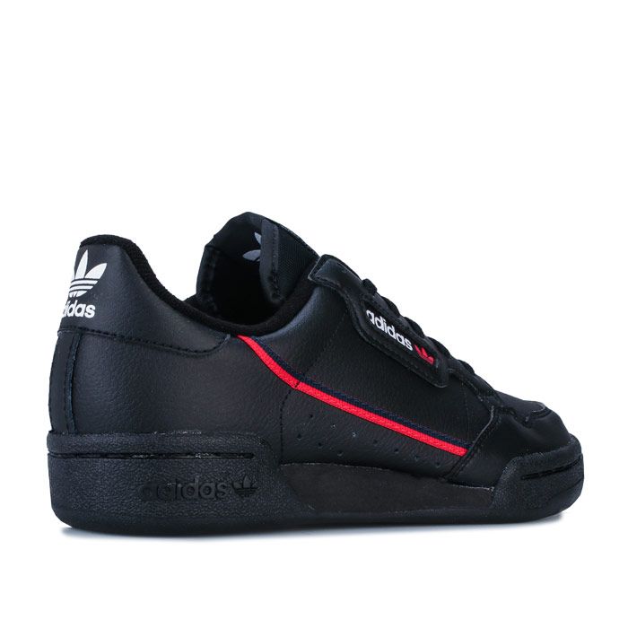 Junior Boys adidas Originals Continental 80 Trainers in core Black - scarlet - collegiate navy. – Smooth leather upper. – Lace closure. – Padded collar. – Comfortable French terry lining. – Removable Ortholite sockliner for comfort and odour control. – Split rubber cupsole with EVA insert for comfort and flexibility. – Nylon tongue with woven Trefoil brand patch. – Logo window to side. – Synthetic leather heel patch with printed Trefoil logo. – Rubber outsole. – Leather synthetic and textile upper – Textile lining – Synthetic sole. – Ref: F99786