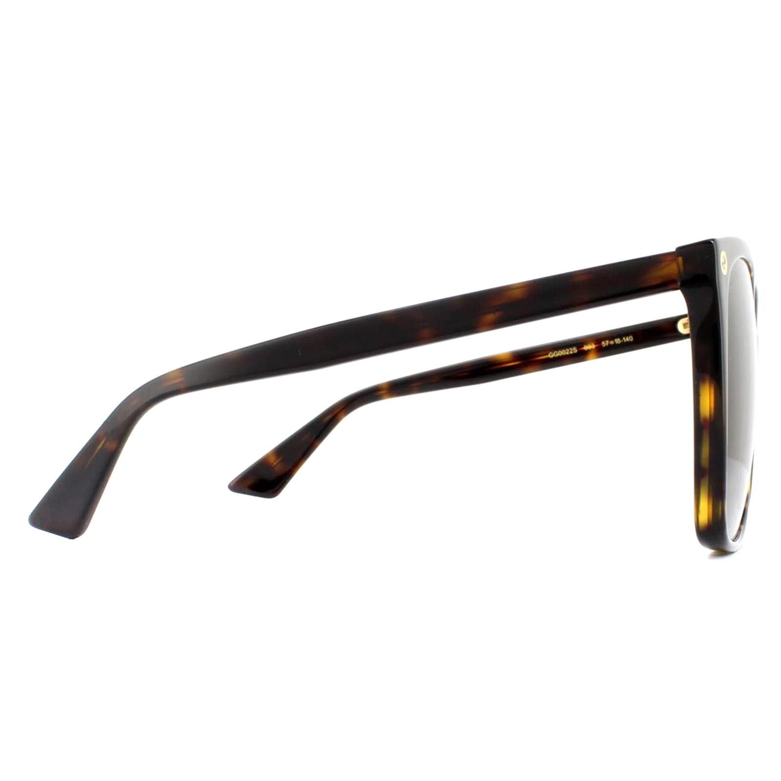 Gucci Sunglasses GG0022S 003 Havana Grey Gradient have a simple squared off shape with the stylish GG logos at the front temples and a bee detail on the temple tip.