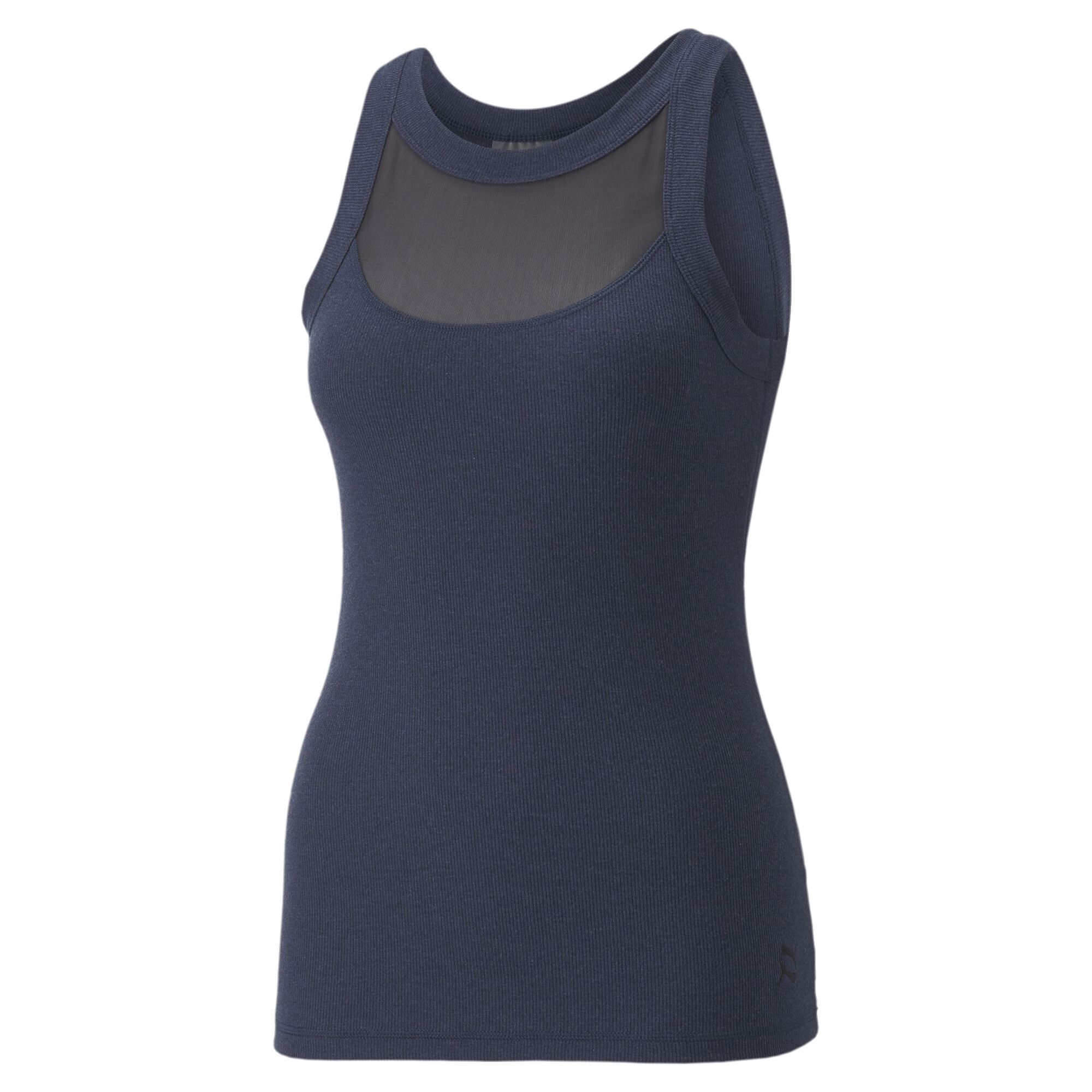 PRODUCT STORY :Layer up your studio look with this premium-quality tank top from PUMA's Exhale collection. Slip it on under a zip or over a sports bra for a look that's as multi-dimensional as your practice. Featuring recycled fabrics and practical power mesh, it looks good, feels good, and does good, too. FEATURES & BENEFITS :Recycled Content: Made with at least 20% recycled material as a step toward a better future. DETAILS :Premium recycled materials.Recycled power mesh insert.Embroidered shine yin yang cat sign off.