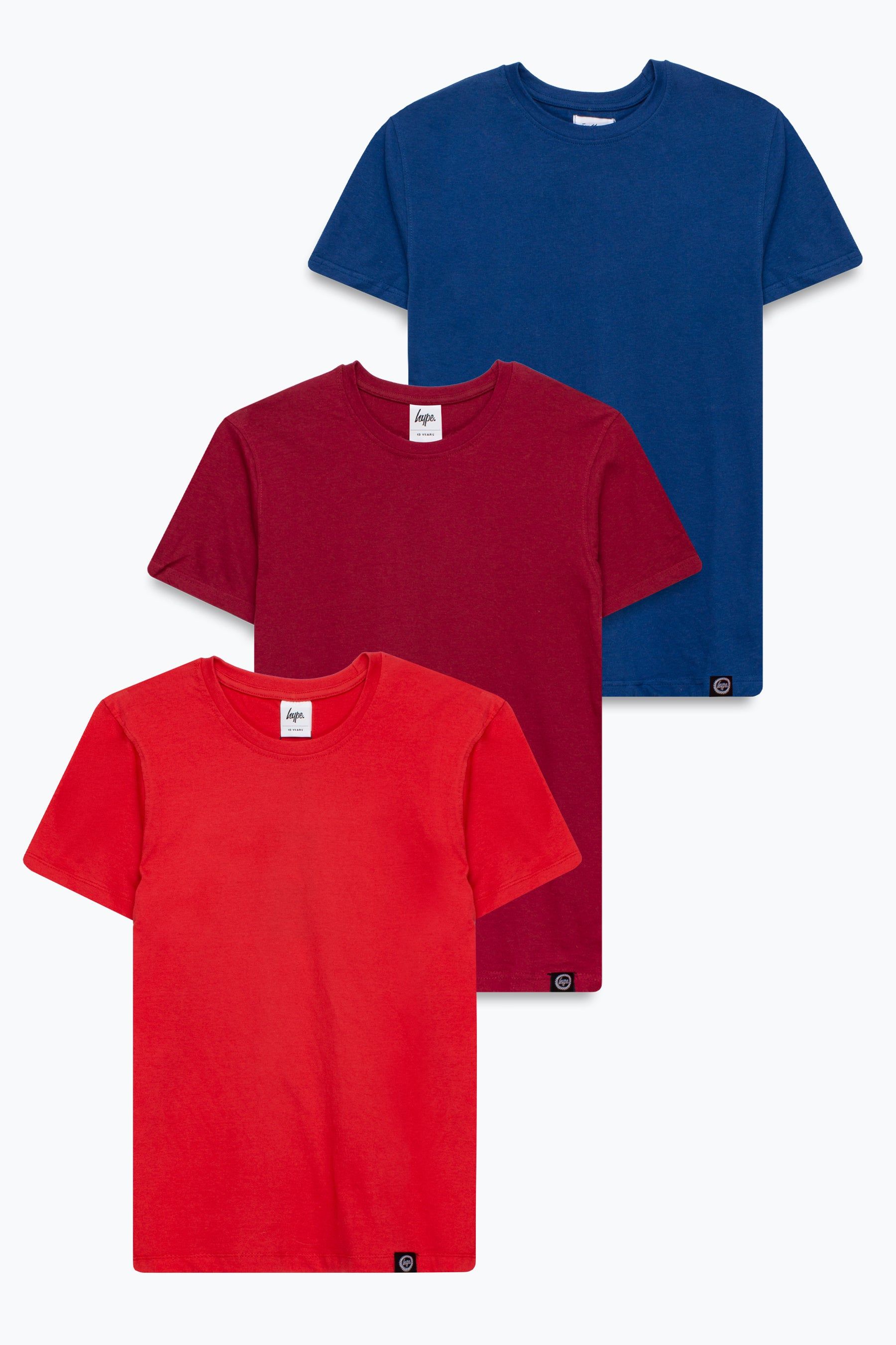 Make the most of your spending and stock up on your go-to styles. Our 3-pack Multi-pack kids t-shirts will keep you covered for every occasion, whether you're dressing up or down this weekend. Style them with jeans or joggers, and an oversized denim jacket. With a crew neckline and short sleeves for a classic fit. Finished with the iconic HYPE. crest logo on a woven tab.