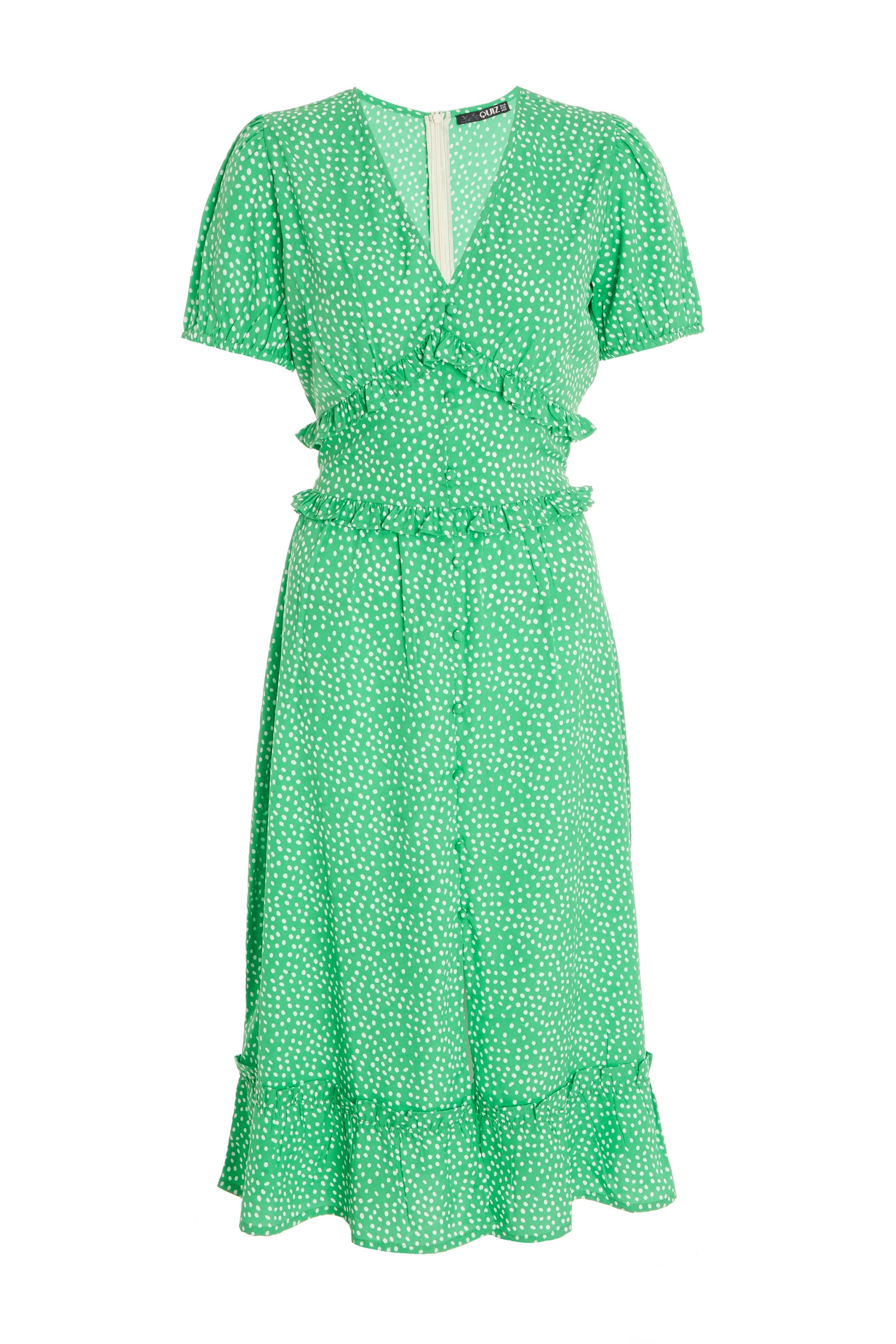 Green Polka Dot Print Midi Dress 6120